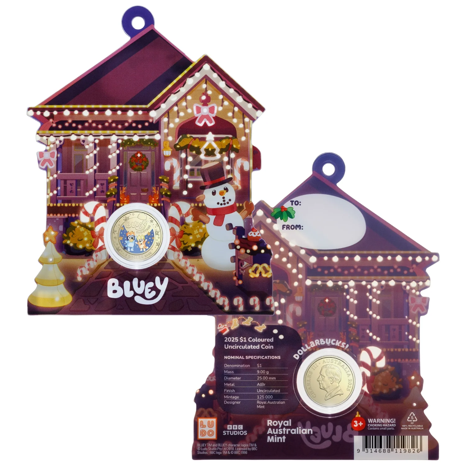 Australia Bluey Christmas 2025 $1 Decoration Colour Aluminium-Bronze Uncirculated Coin - Image 4