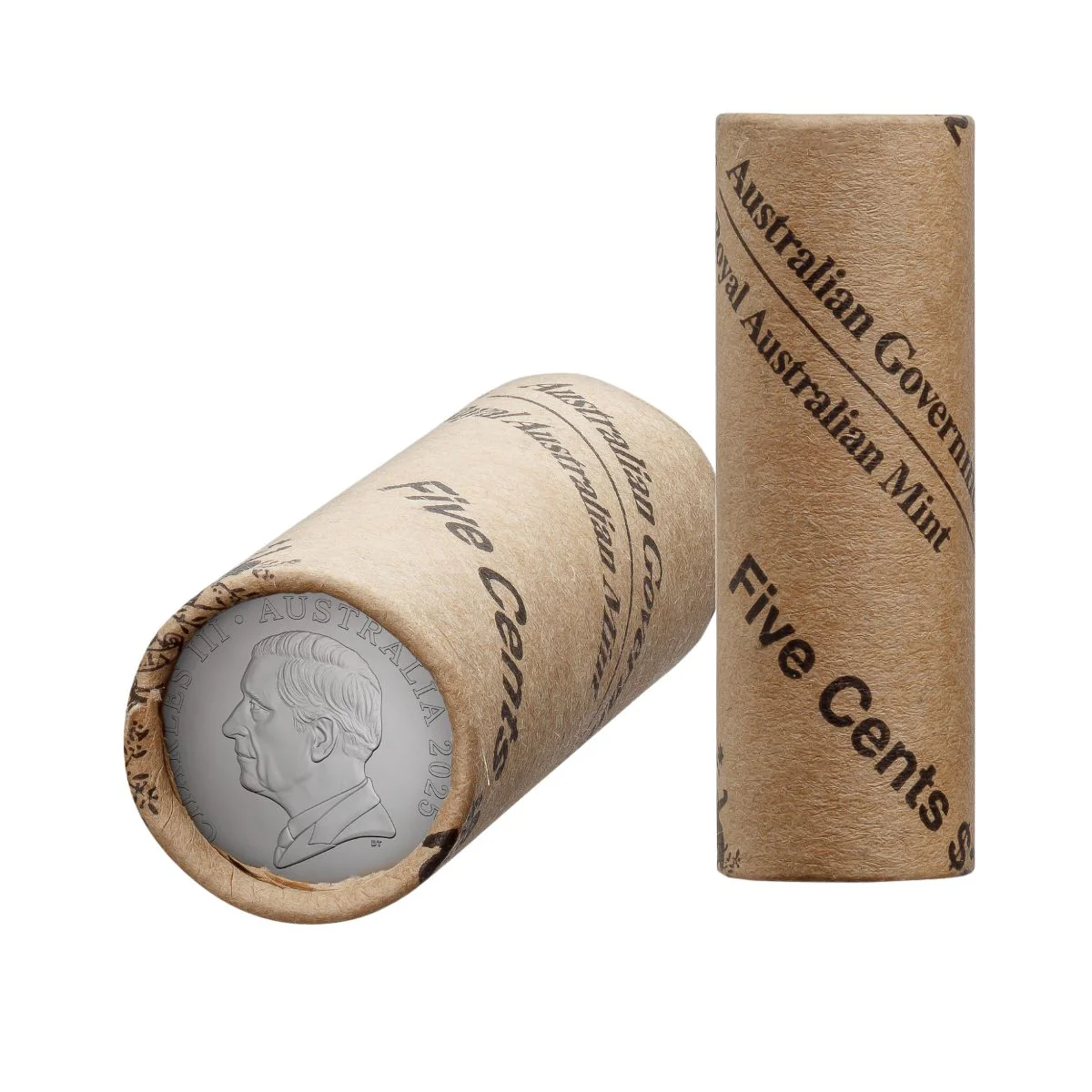 Australia Charles III 2025 5c Cupro-Nickel Uncirculated 40-Coin Heads/Heads or Tails/Tails RAM Mint Roll - Image 2