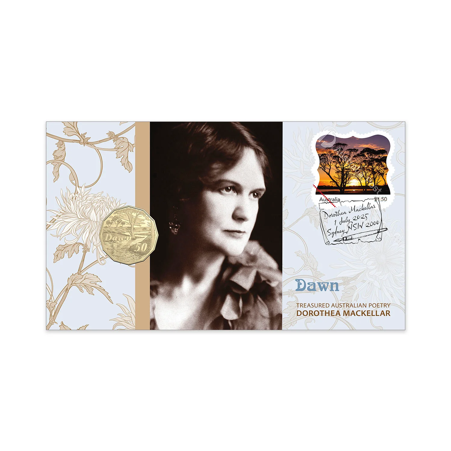 Australia Dorothea Mackellar - Dawn 2025 50c Stamp & Coin Cover