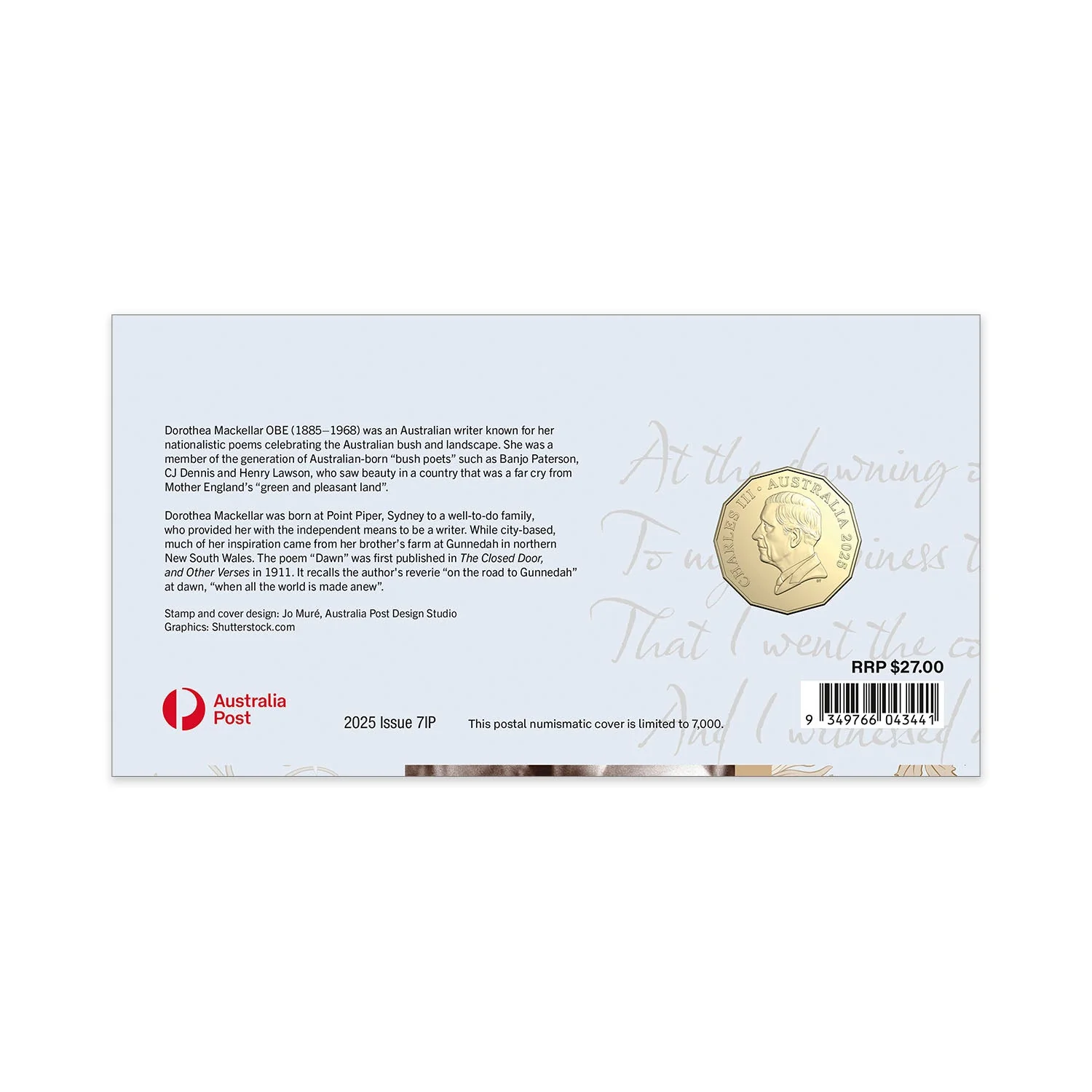 Australia Dorothea Mackellar - Dawn 2025 50c Stamp & Coin Cover - Image 6