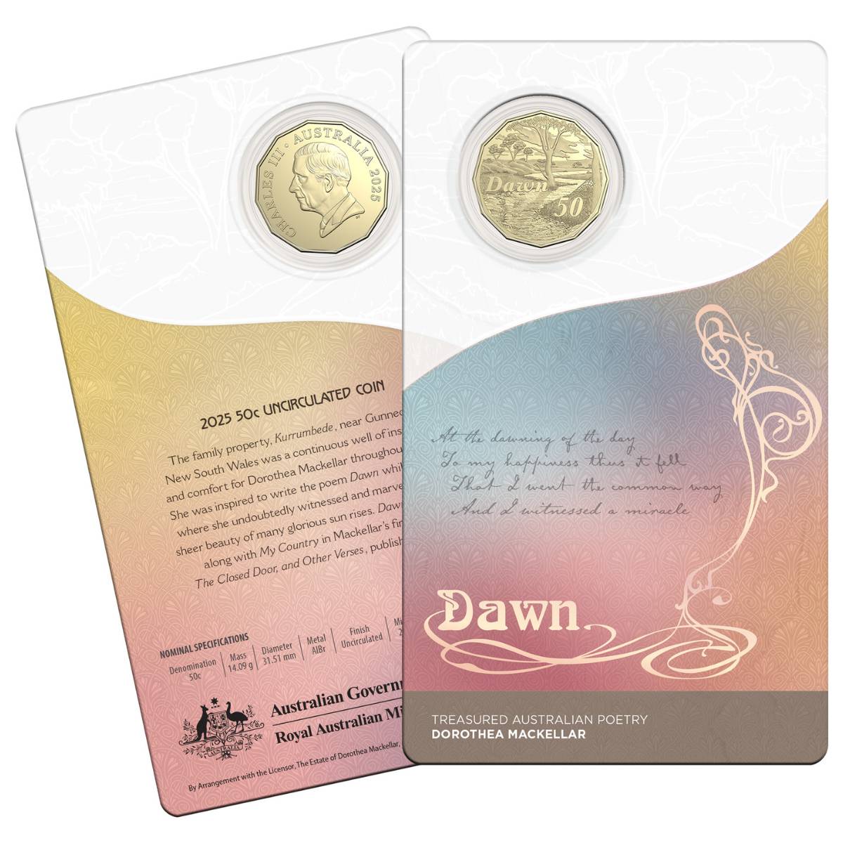 Australia Dorothea Mackellar - Dawn 2025 50c Uncirculated Coin - Image 4