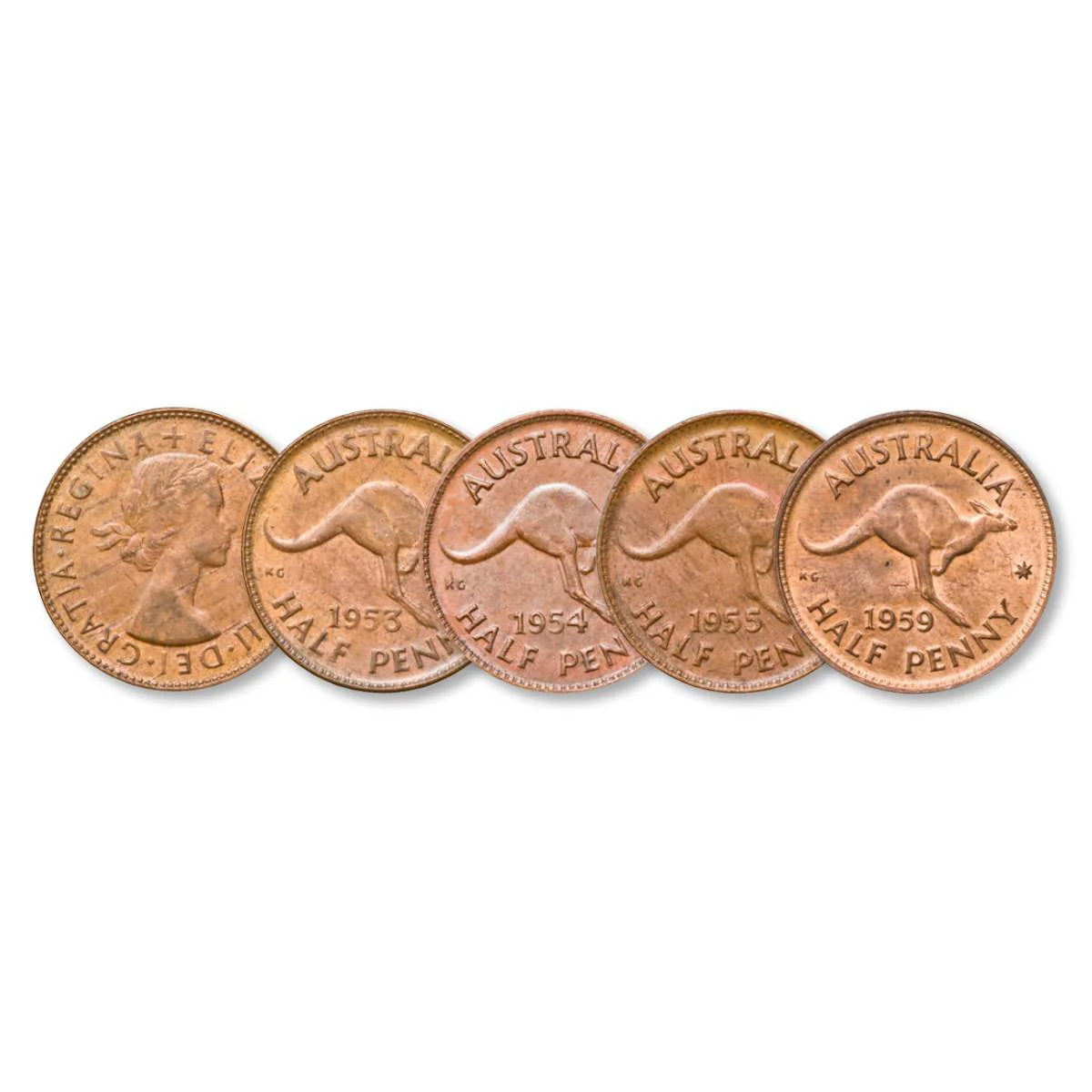 Australia Elizabeth II 1953-59 Bronze Halfpenny about Uncirculated-Uncirculated 4-Coin Set