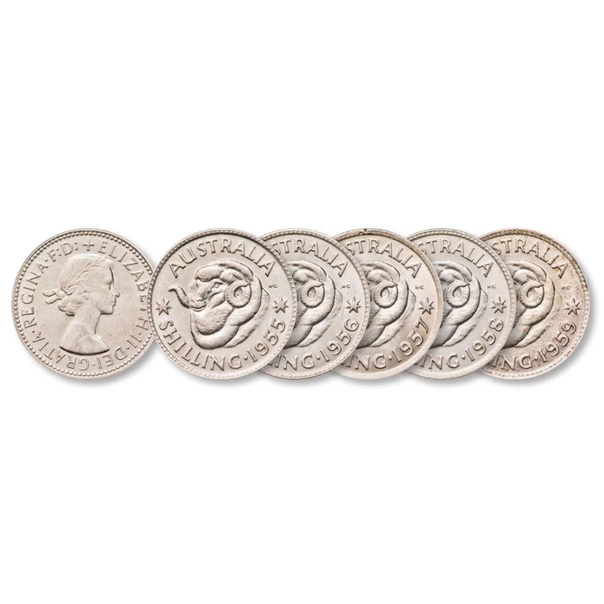 Australia Elizabeth II 1955-59 Bronze Shilling about Uncirculated-Uncirculated 5-Coin Set