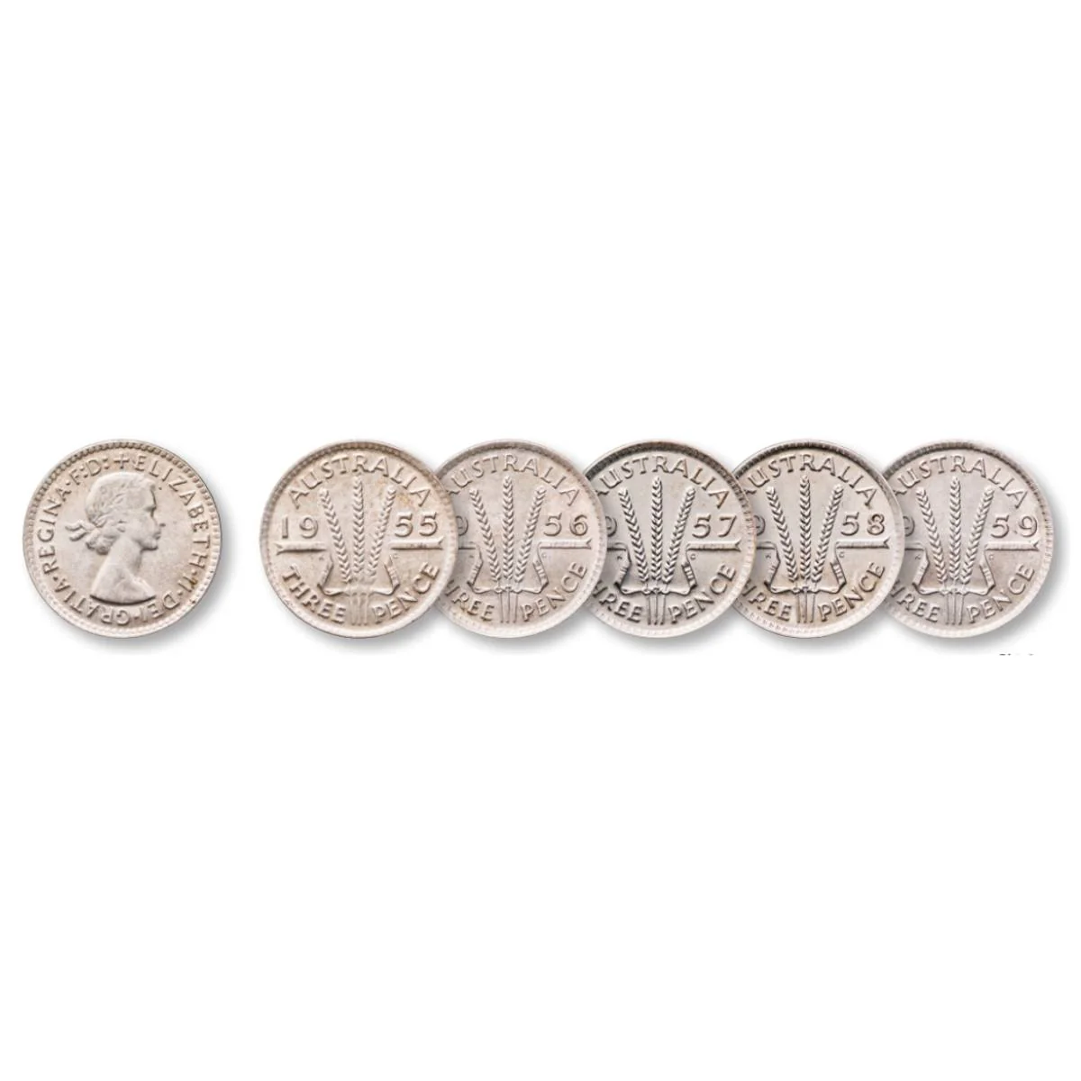 Australia Elizabeth II 1955-59 Bronze Threepence about Uncirculated-Uncirculated 5-Coin Set