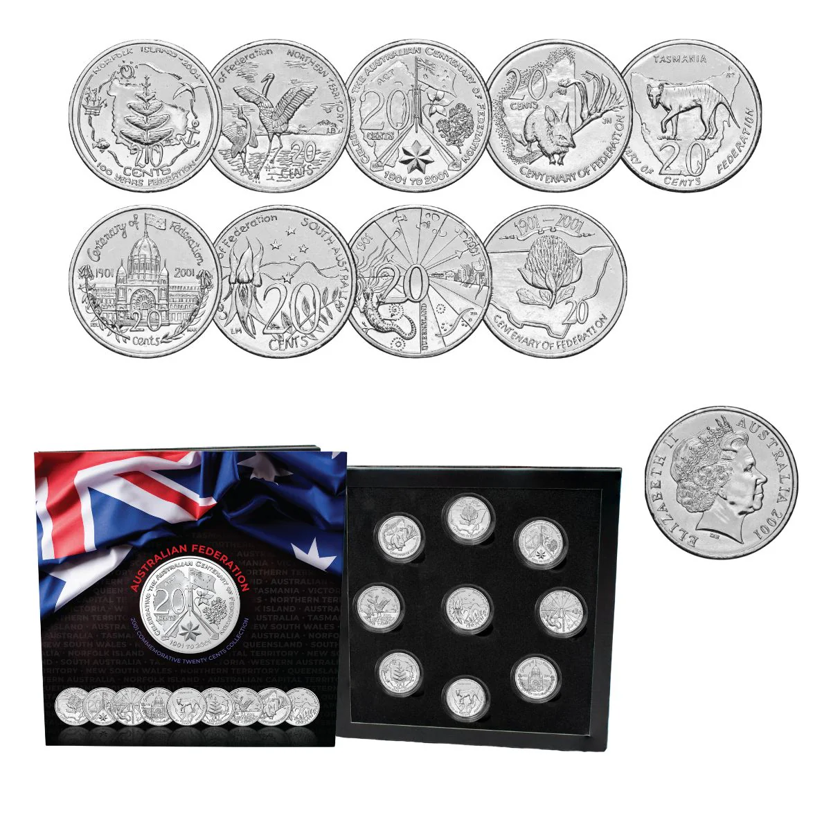 Australia Federation Centenary 2001 20c States & Territories Uncirculated 9-Coin Portfolio