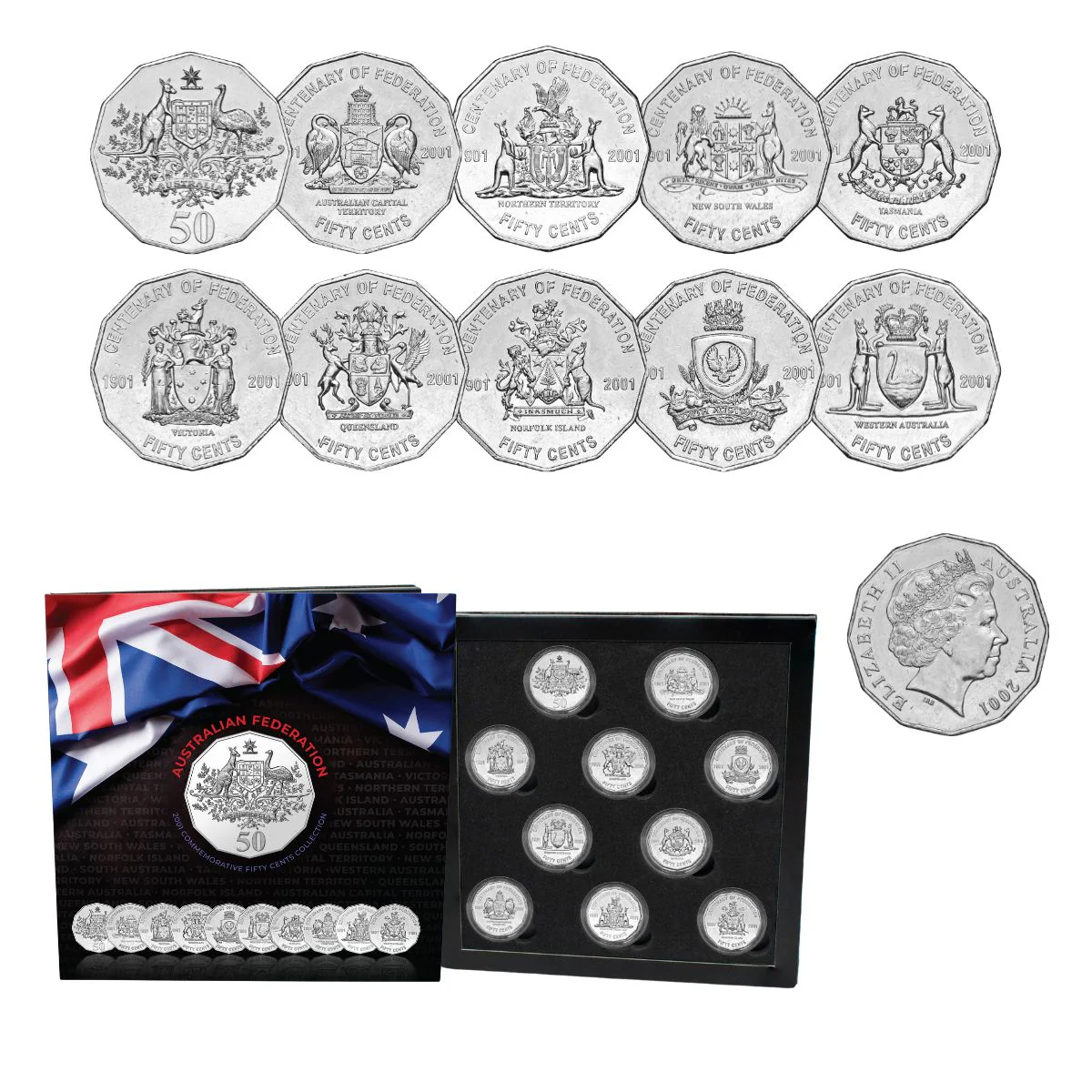 Australia Federation Centenary 2001 20c & 50c States & Territories Uncirculated 19-Coin Portfolio - Image 8