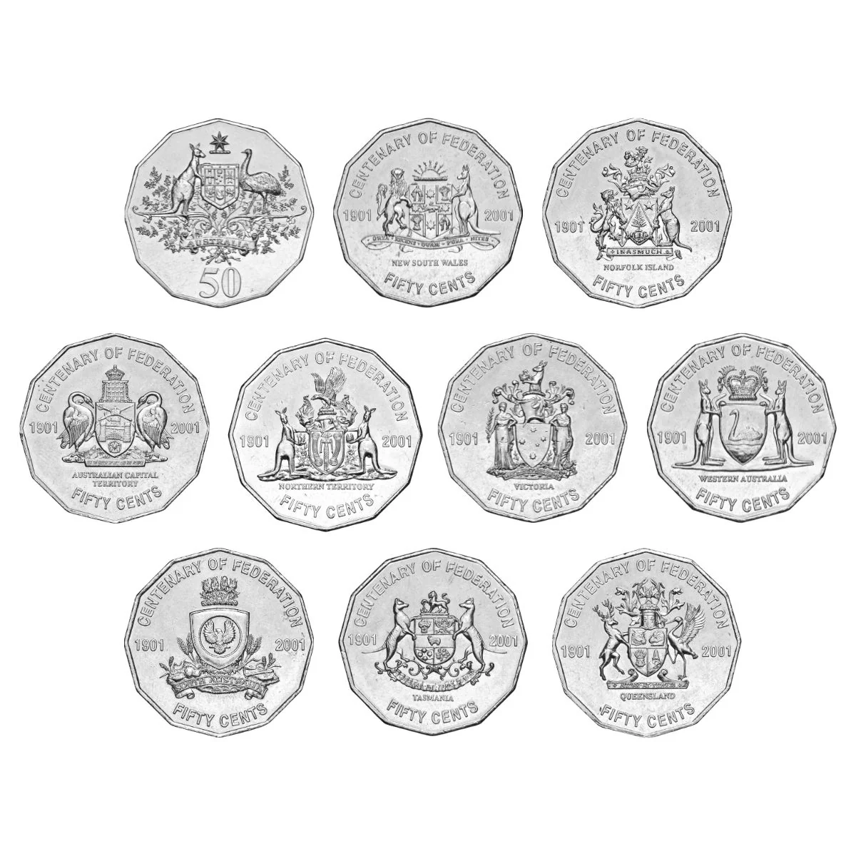 Australia Federation Centenary 2001 20c & 50c States & Territories Uncirculated 19-Coin Portfolio - Image 9