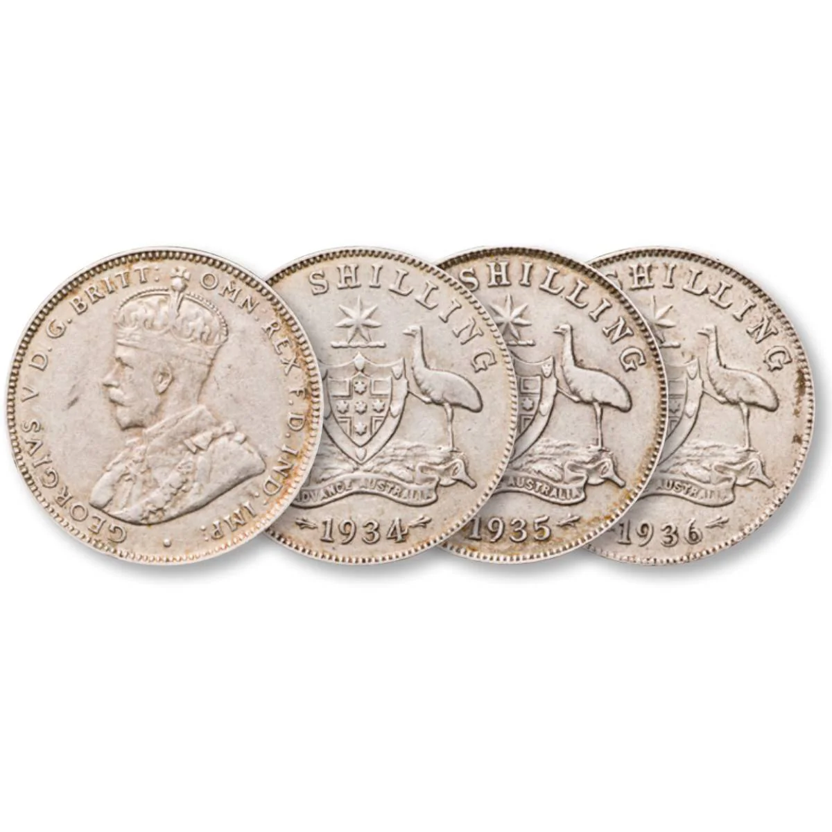 Australia George V 1934-36 Silver Shilling Very Fine-Extremely Fine 3-Coin Set