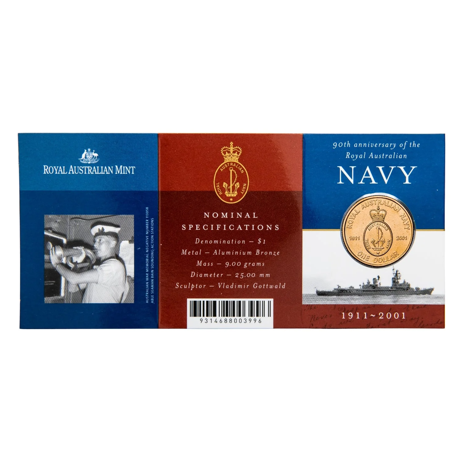 Australia Navy 90th Anniversary 2001 $1 Aluminium-Bronze Uncirculated Coin - Image 4
