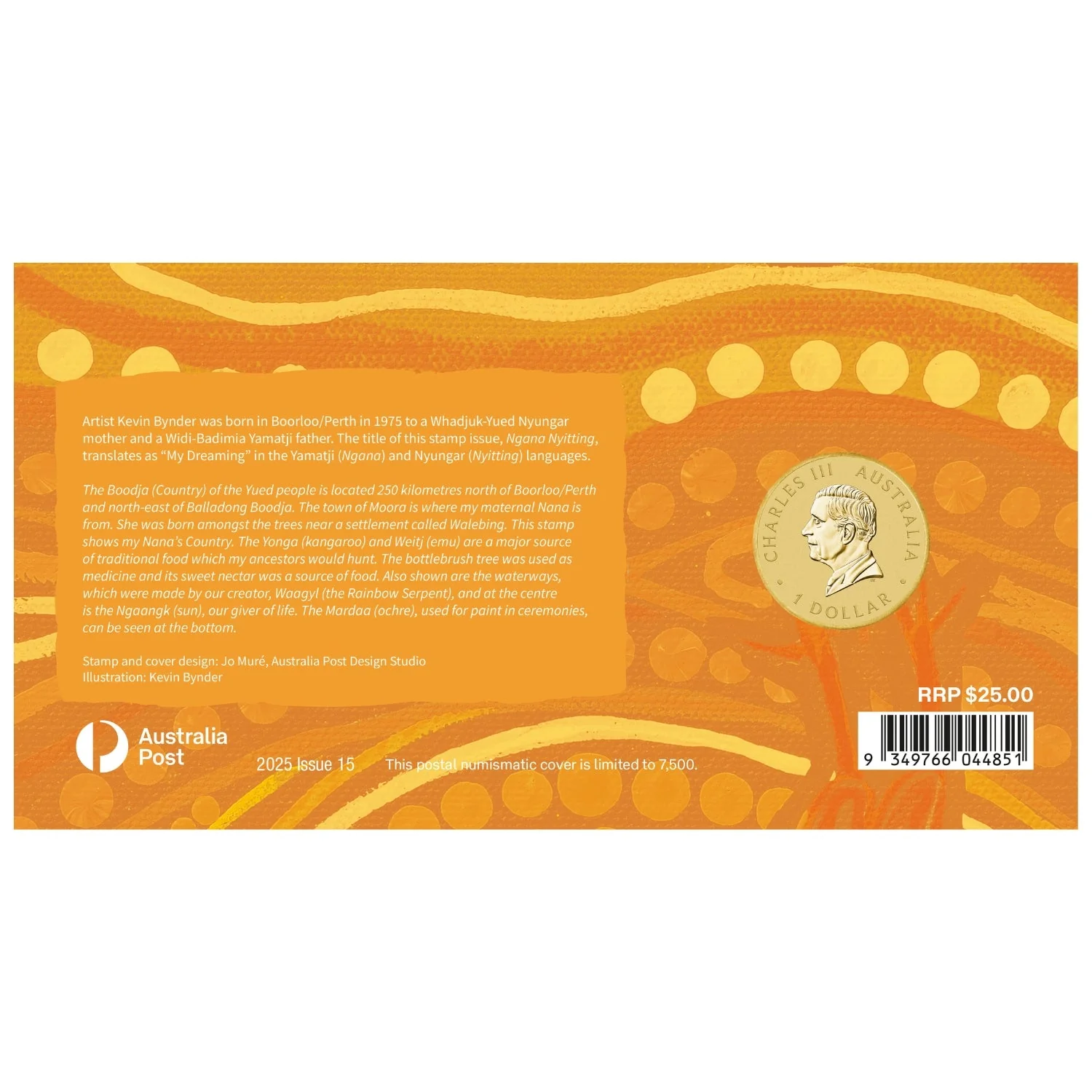 Australia Ngana Nyitting 2025 $1 Green Emu Al-Br Stamp & Coin Cover - Image 6