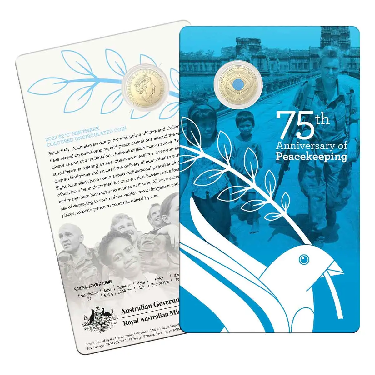 Australia Peacekeeping 2022 $2 C Mintmark Colour Aluminium-Bronze Uncirculated Coin - Image 4