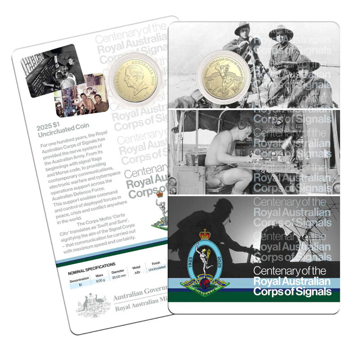 Australia Royal Australian Corps of Signals Centenary 2025 $1 Aluminium-Bronze Uncirculated Coin