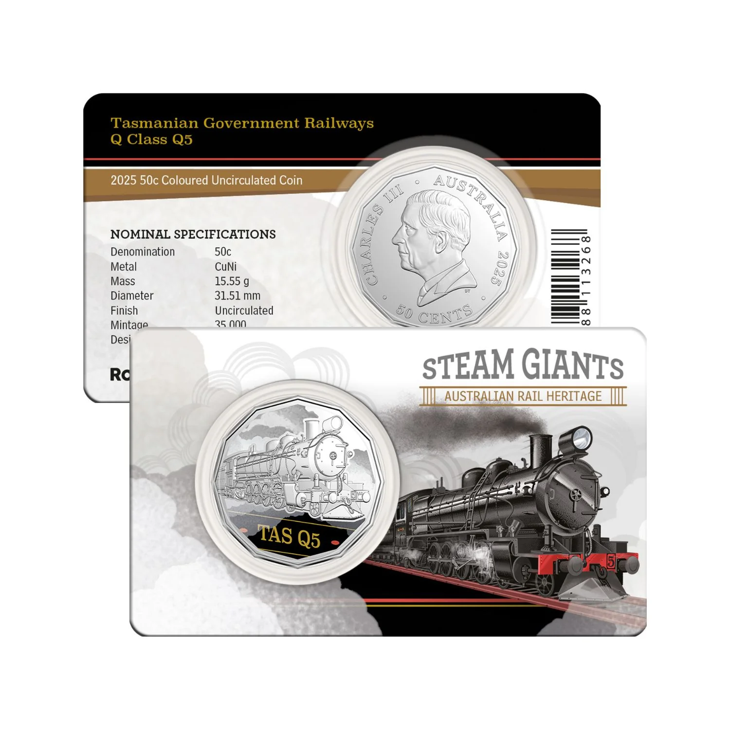 Australia Steam Giants 2025 50c Tasmanian Government Railways Q Class Q5 Colour Cupro-Nickel Uncirculated Coin