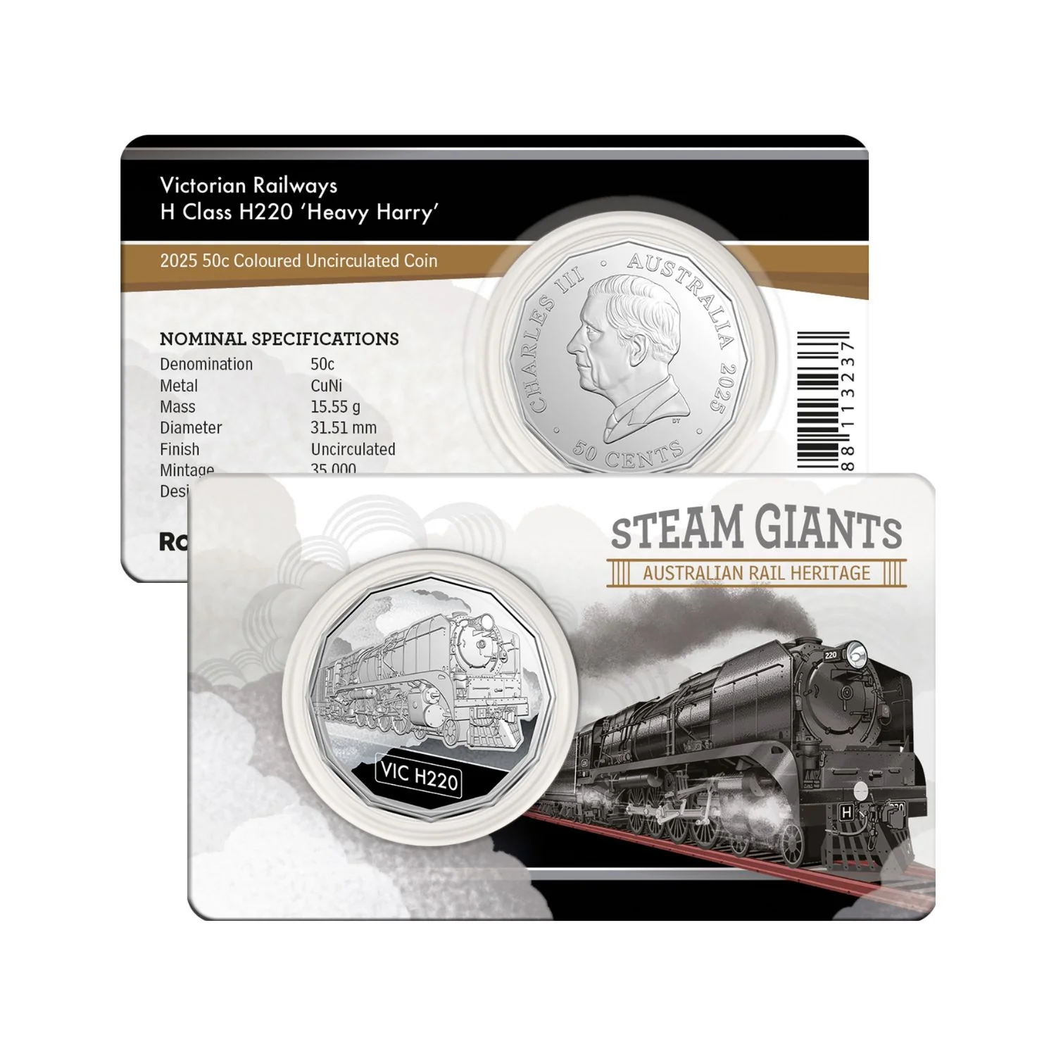 Australia Steam Giants 2025 50c Victorian Railways H Class H220 ‘Heavy Harry’ Colour Cupro-Nickel Uncirculated Coin