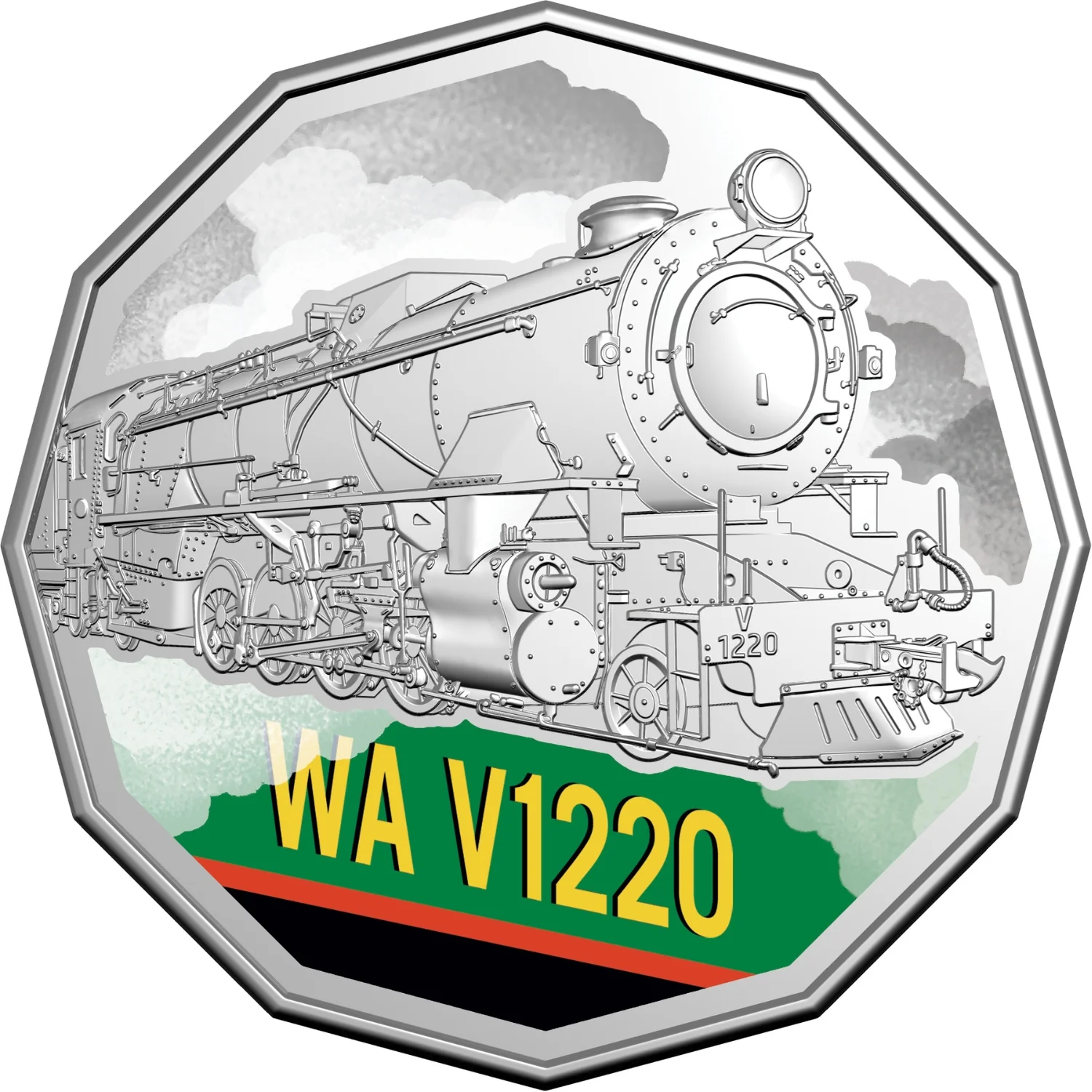 Australia Steam Giants 2025 50c Western Australian Government Railways V Class V1220 Colour Cupro-Nickel Uncirculated Coin - Image 2