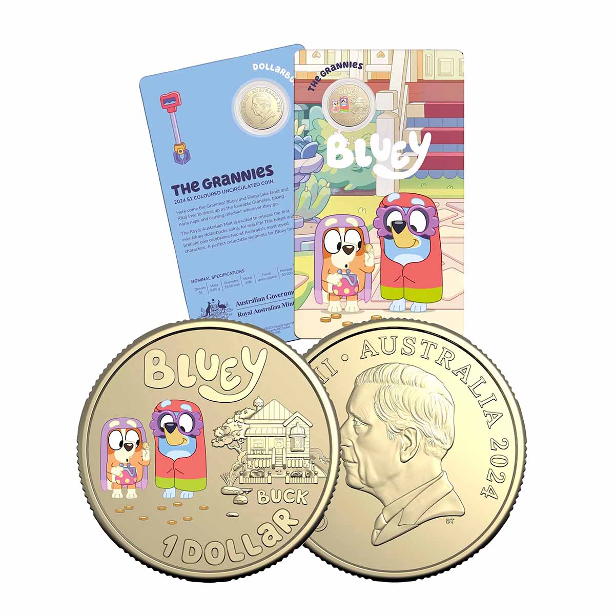 Australian Bluey Dollarbucks - The Grannies 2024 $1 Al-Br Coloured Uncirculated Coin - Image 3