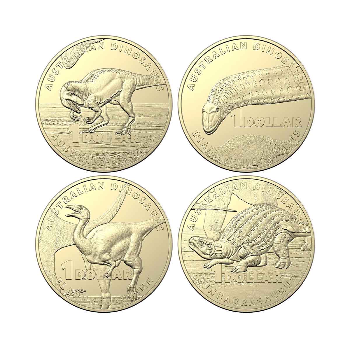 Australia 2022 $1 Dinosaurs Aluminium-Bronze Uncirculated 4-Coin Set - Image 2
