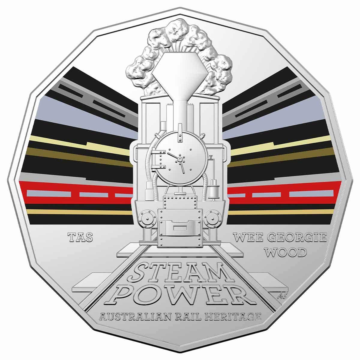 Australian Steam Trains - Tasmania 'Wee Georgie Wood' 2022 50c Coloured Uncirculated Coin - Image 2