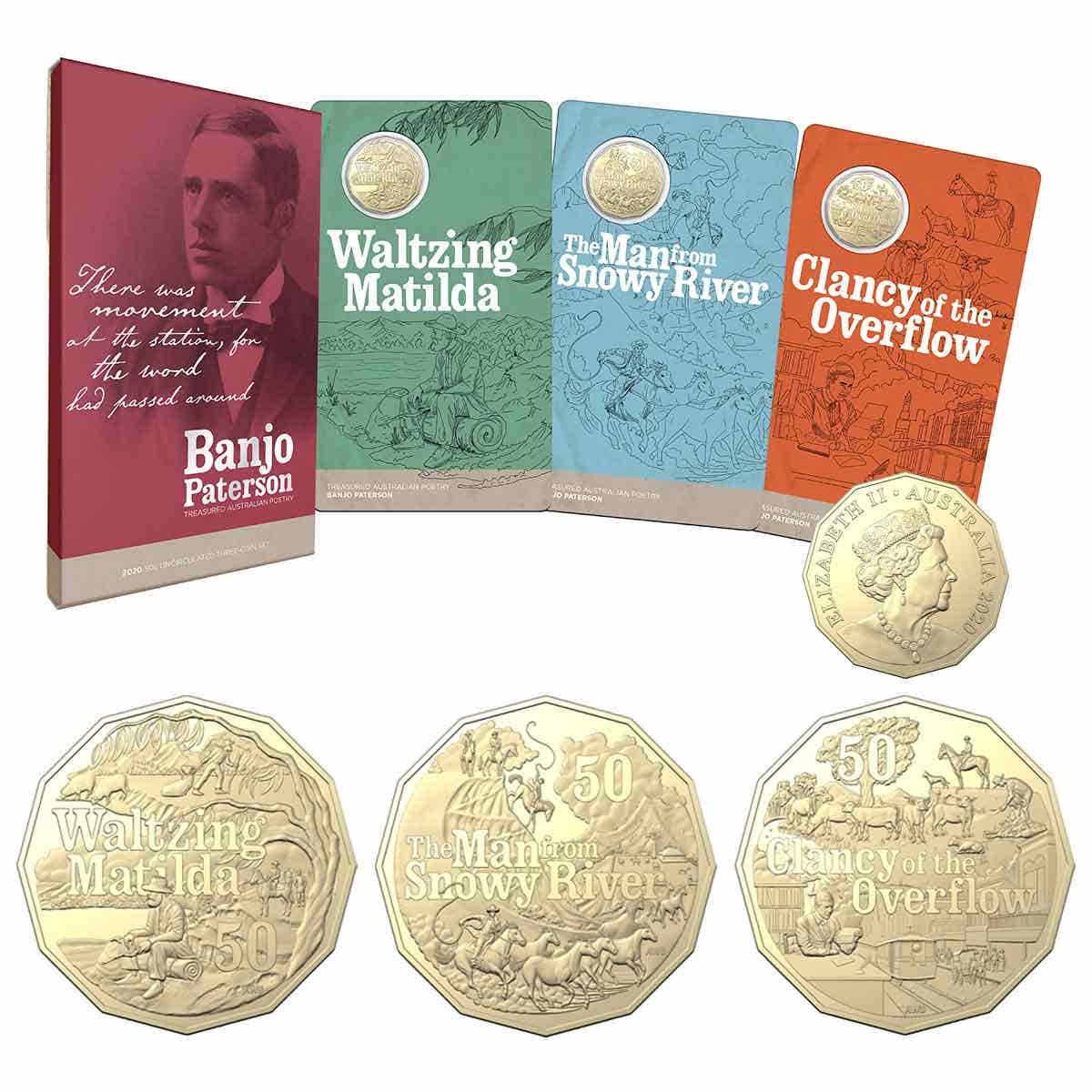 Banjo Paterson 2020 50c Aluminium-Bronze Uncirculated 3-Coin Set