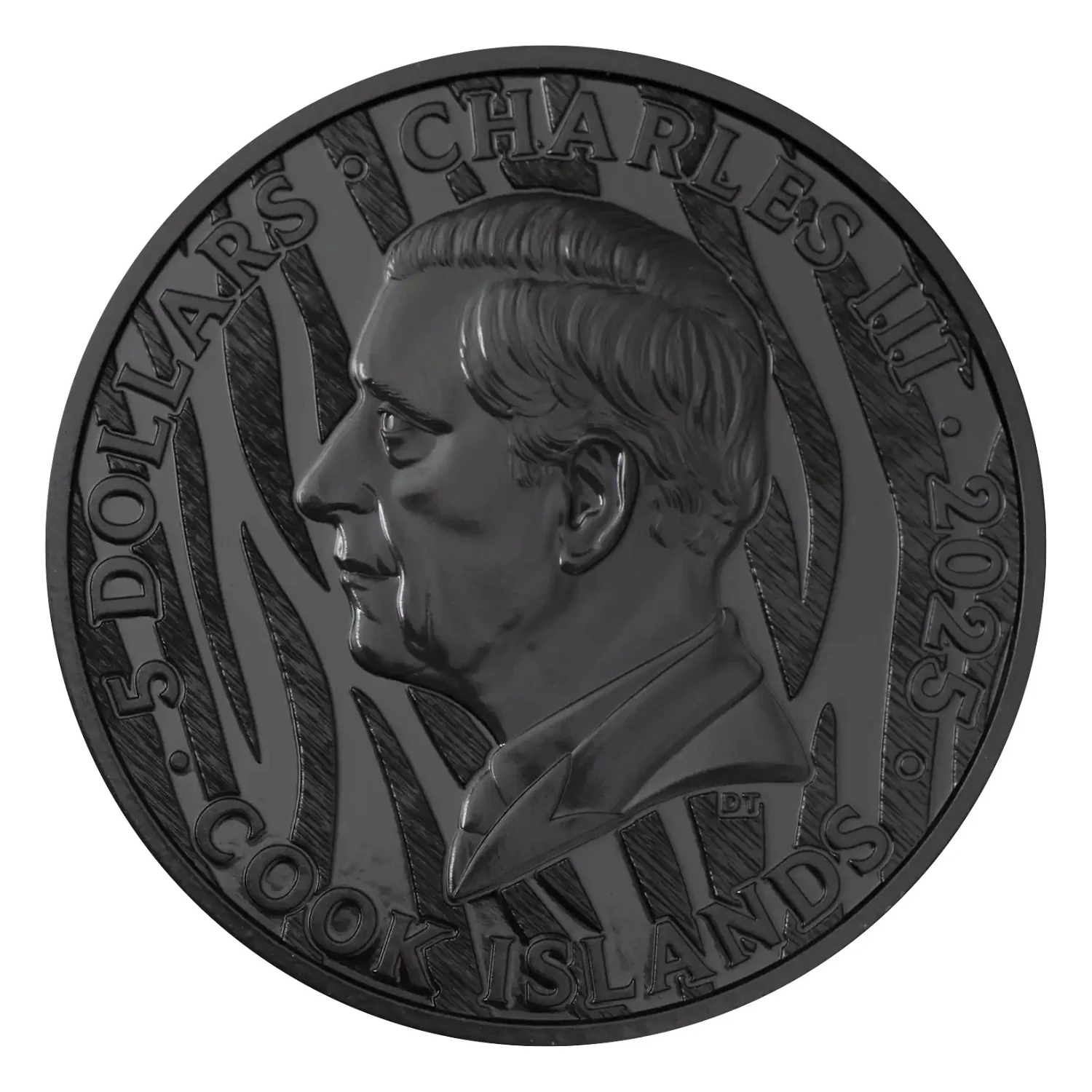Black & White Tiger 2025 $5 High Relief Obsidian Black 1oz Silver Coin - Image 2