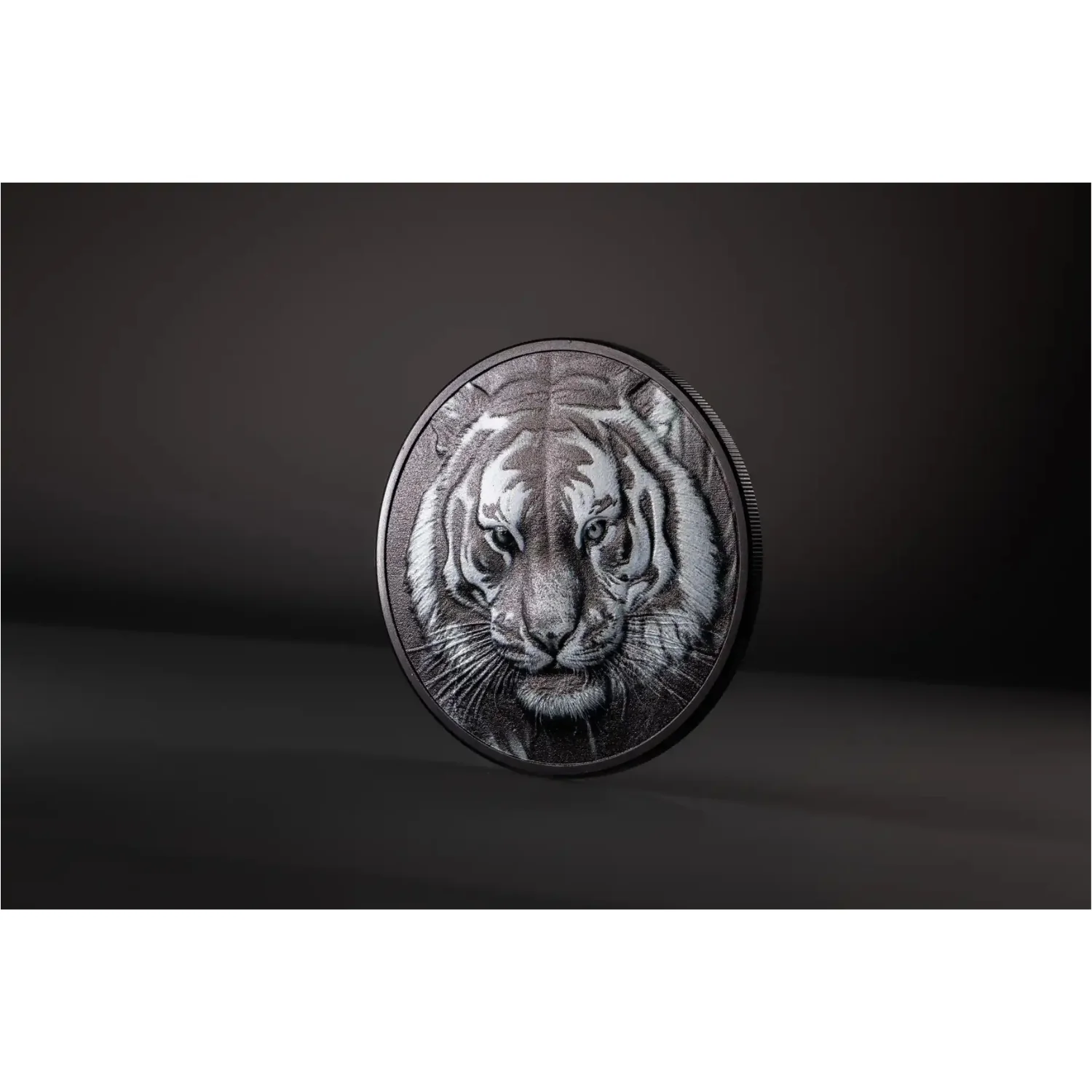 Black & White Tiger 2025 $5 High Relief Obsidian Black 1oz Silver Coin - Image 4