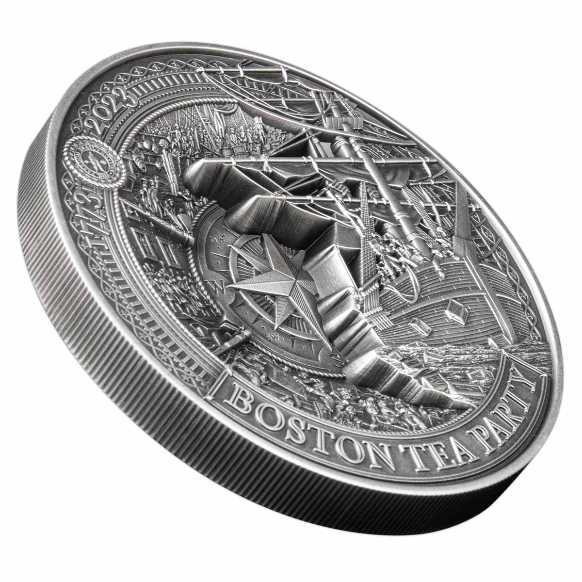 Boston Tea Party 2023 $10 250g Silver Antique Coin - Image 3