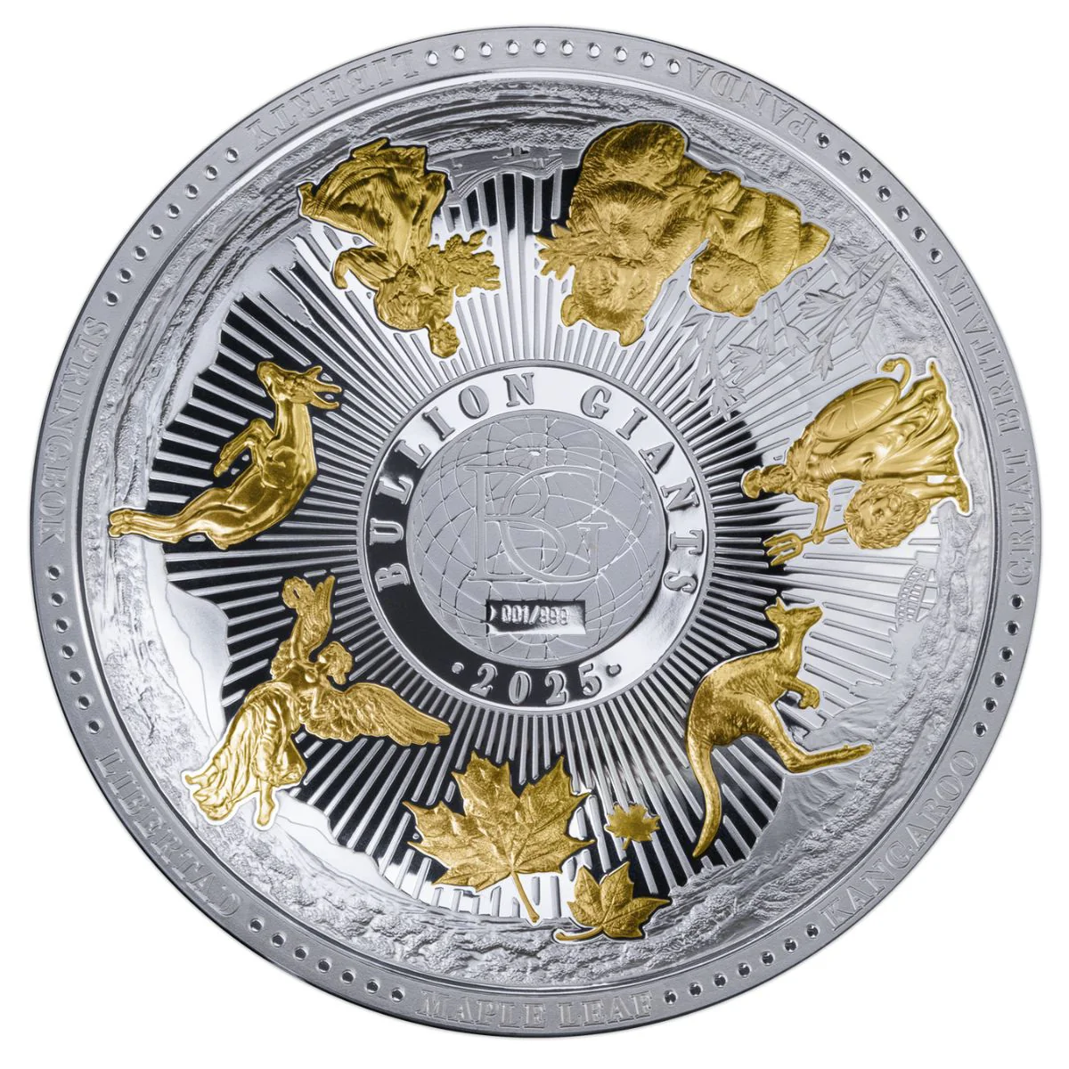Bullion Giants 2025 $5 Curved Gold-plated Silver Prooflike Coin