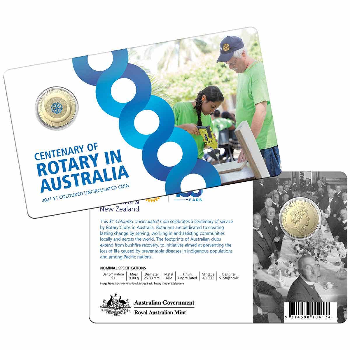 Centenary of Rotary 2021 $1 Aluminium-Bronze Uncirculated Coin - Image 3