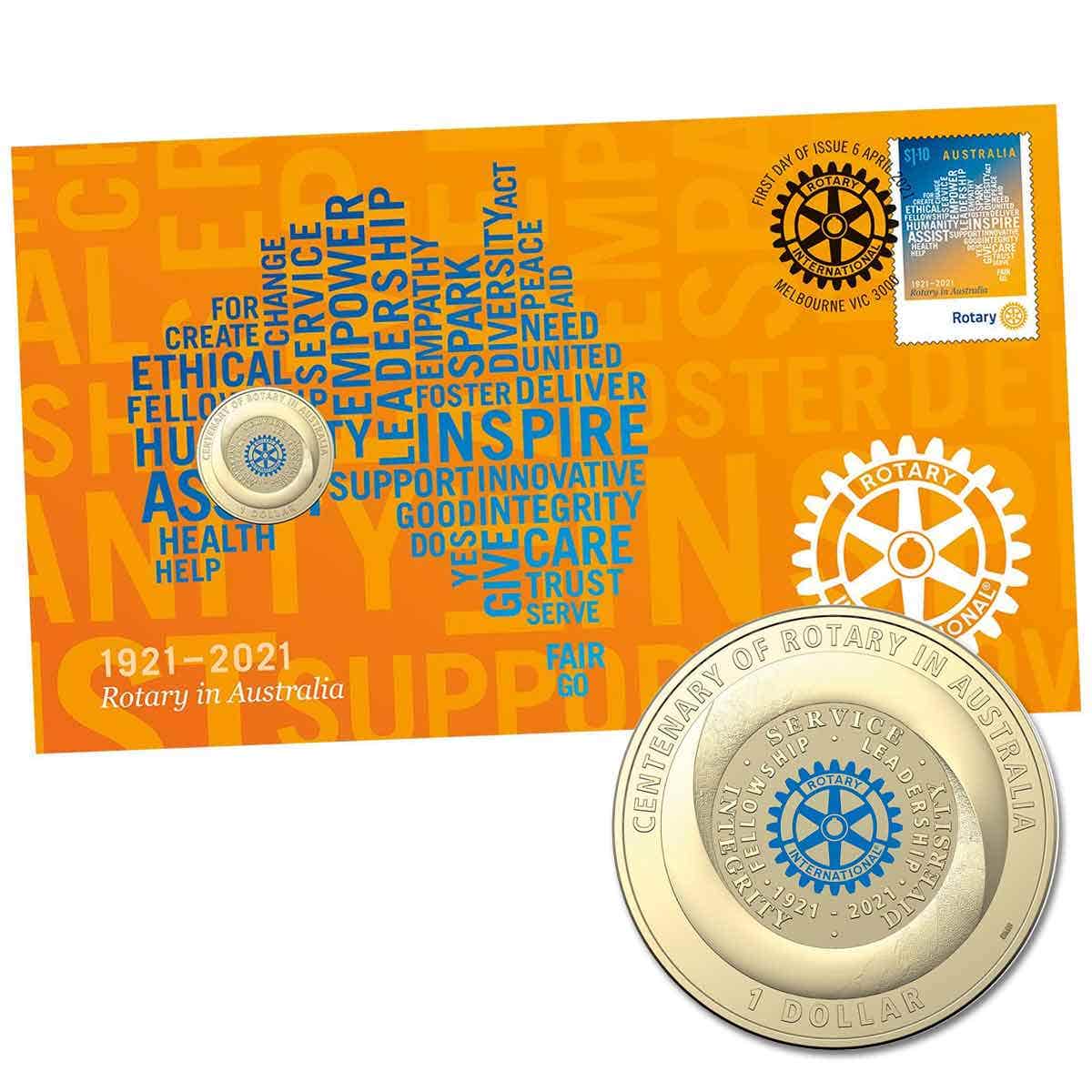 Centenary of Rotary 2021 $1 Stamp & Coin Cover