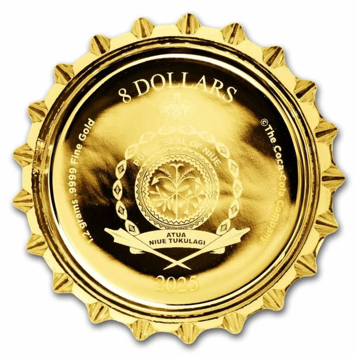 Coca-Cola 2025 $8 Bottle Cap Shaped Gold Coin - Image 3
