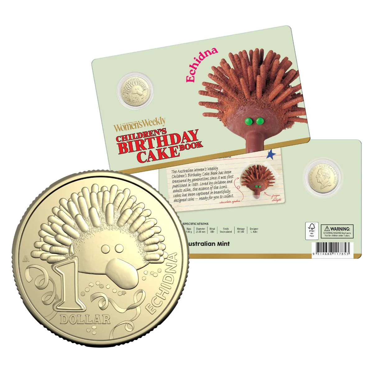 Australia Echidna Birthday Cake 2025 $1 Aluminium-Bronze Uncirculated Coin