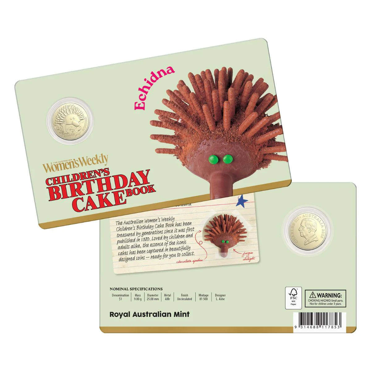 Australia Echidna Birthday Cake 2025 $1 Aluminium-Bronze Uncirculated Coin - Image 4