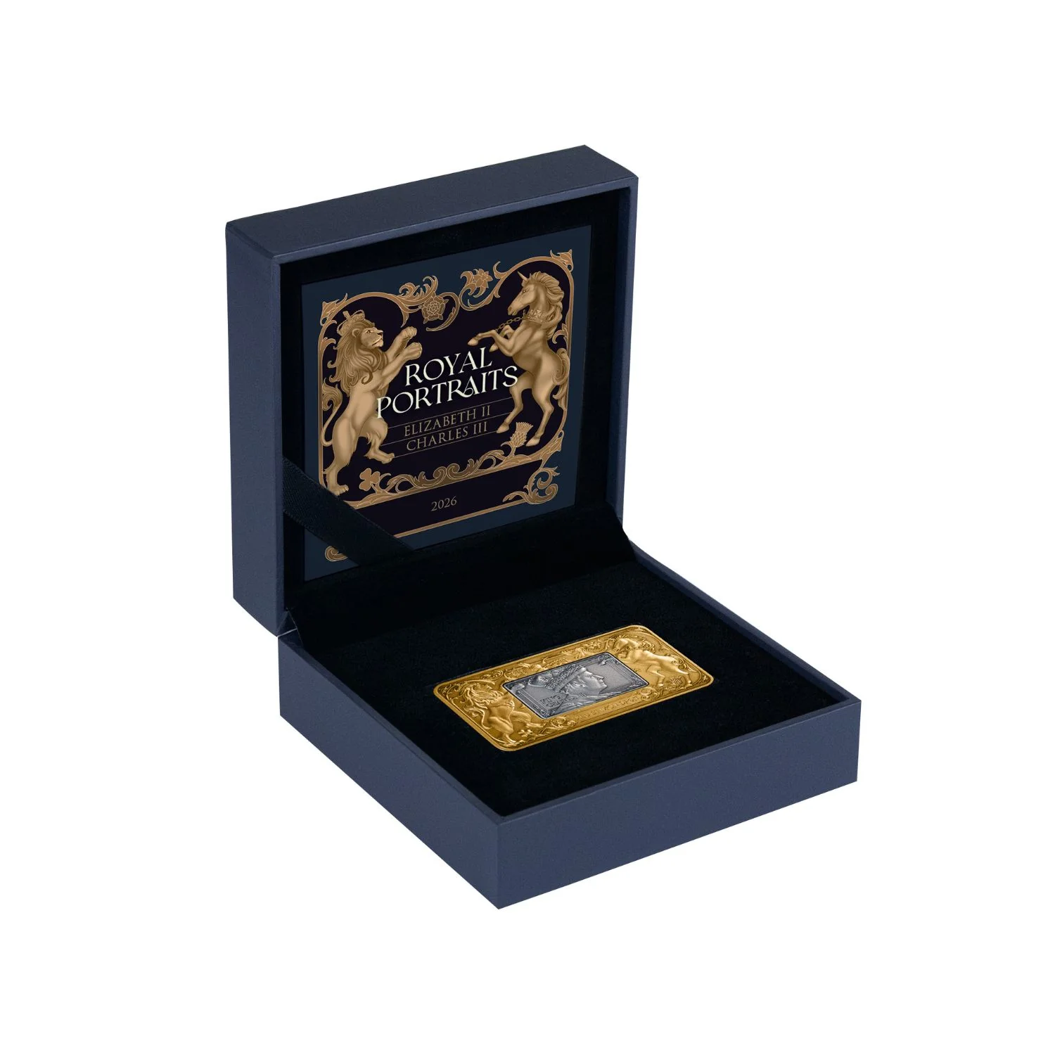 Elizabeth II & Charles III 2026 $5 Revolving Rectangle Gold-plated 2oz Silver Antique Coin - Image 5