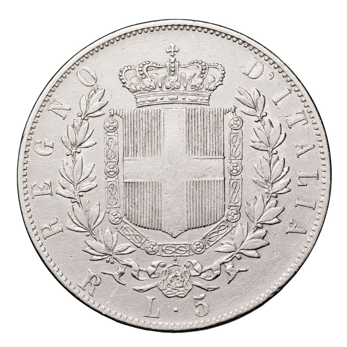 Italy Vittorio Emanuele II Silver 5 Lire Coin