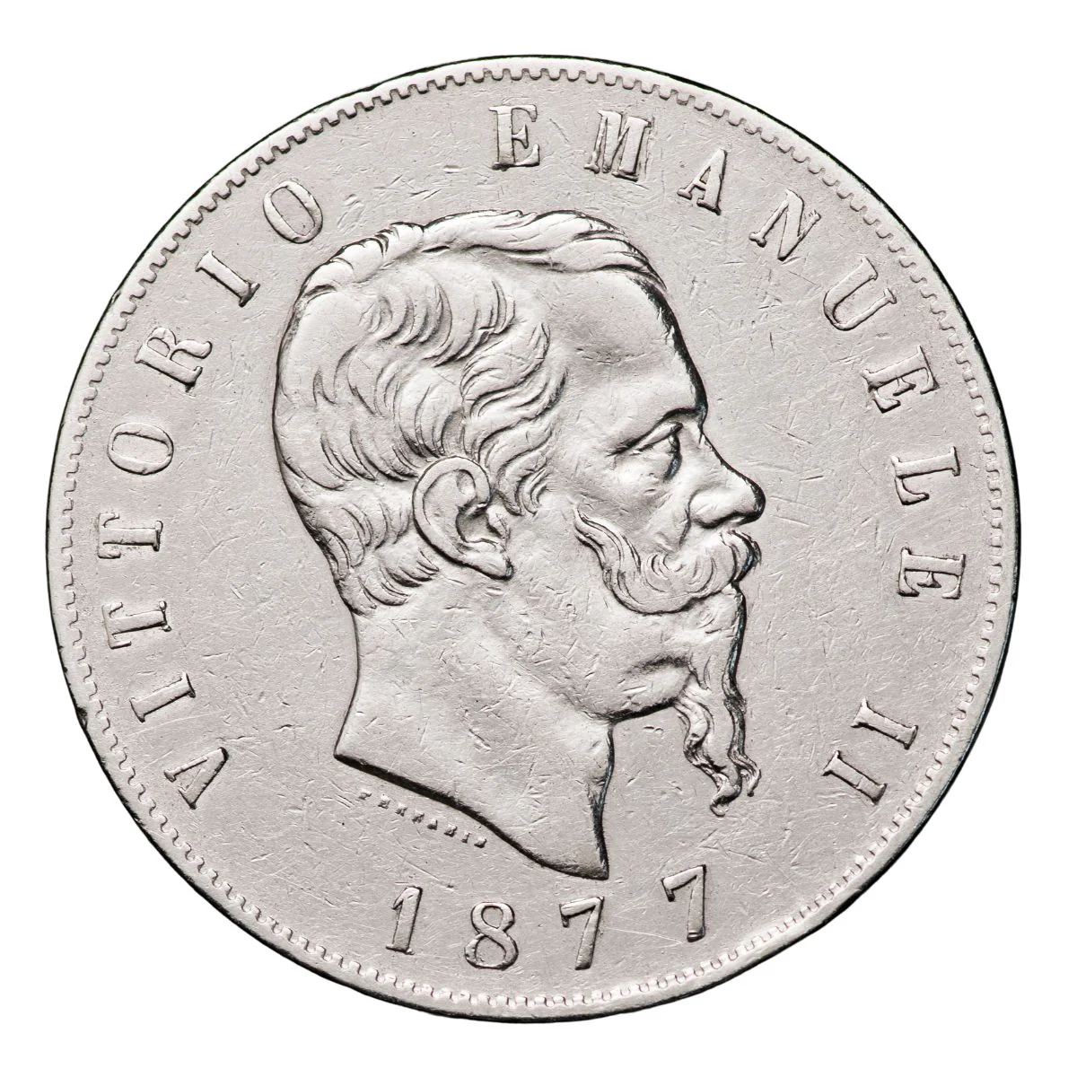 Italy Vittorio Emanuele II Silver 5 Lire Coin - Image 2