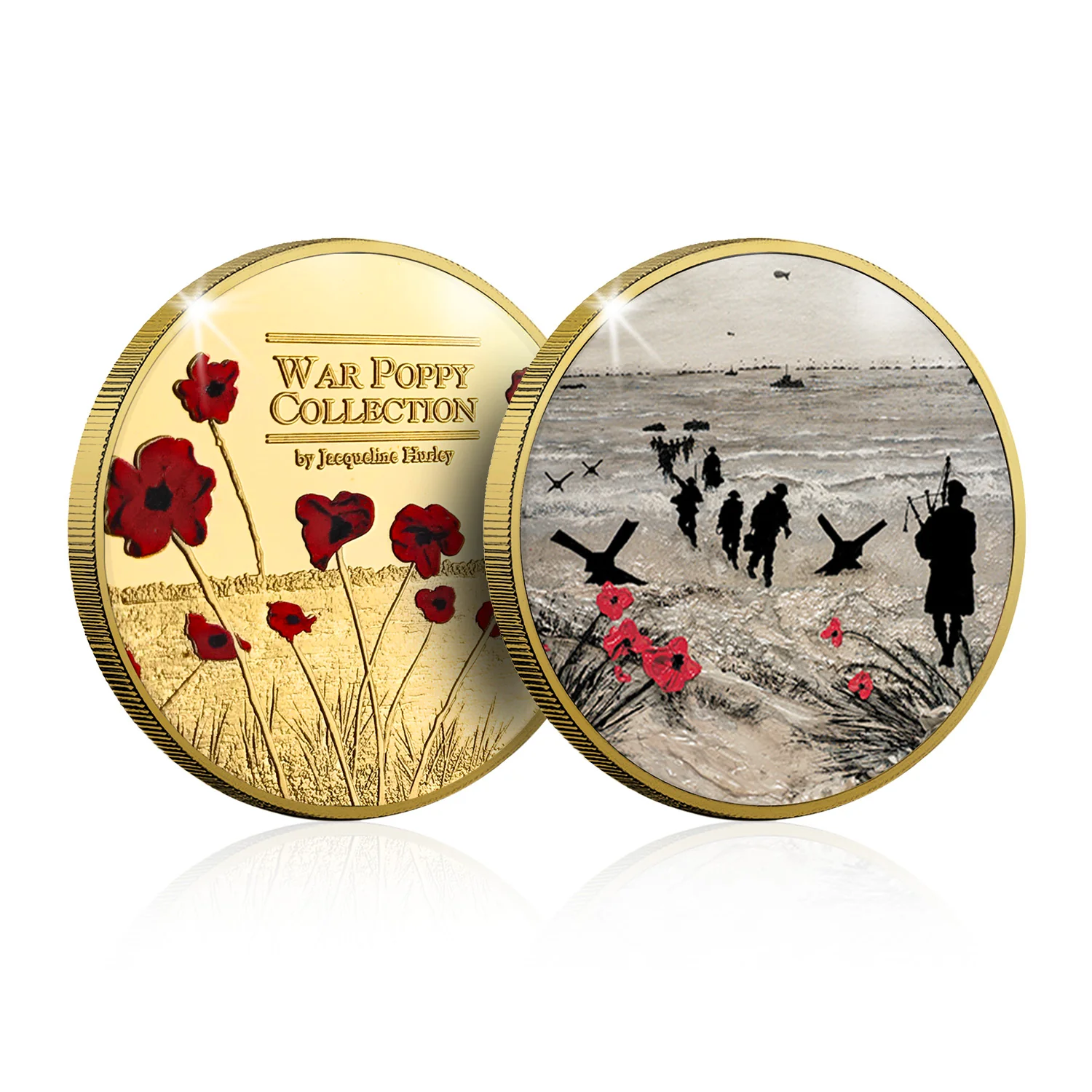 The Jacqueline Hurley War Poppy 'Poppies and Pipes' Gold-plated Prooflike Commemorative