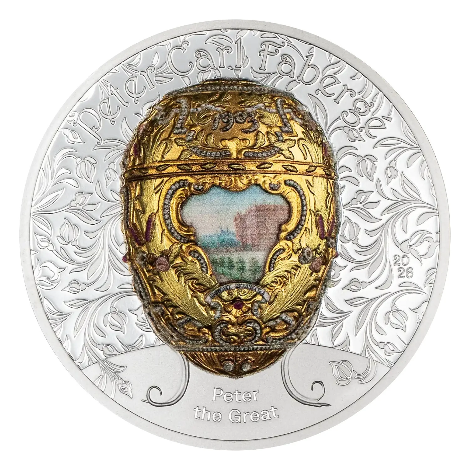 Peter the Great Fabergé Egg 2026 1000T Colour Gold-plated 2oz Silver Proof Coin - Image 3