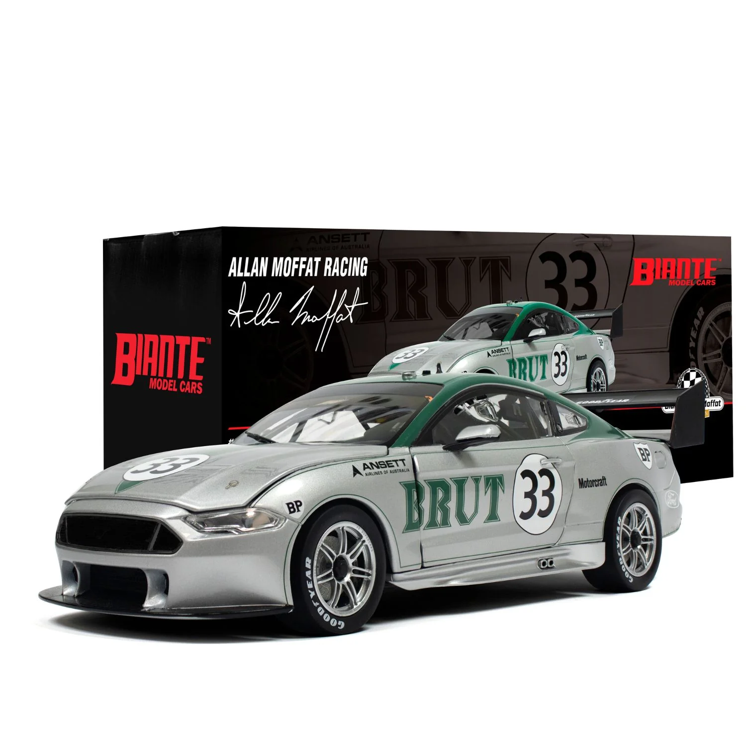 FORD MUSTANG - ALLAN MOFFAT RACING - ALLAN MOFFAT #33 - 1969 BRUT TRANS AM BOSS 302 - 1973 RETRO LIVERY - 1:18 Scale Diecast Model Car