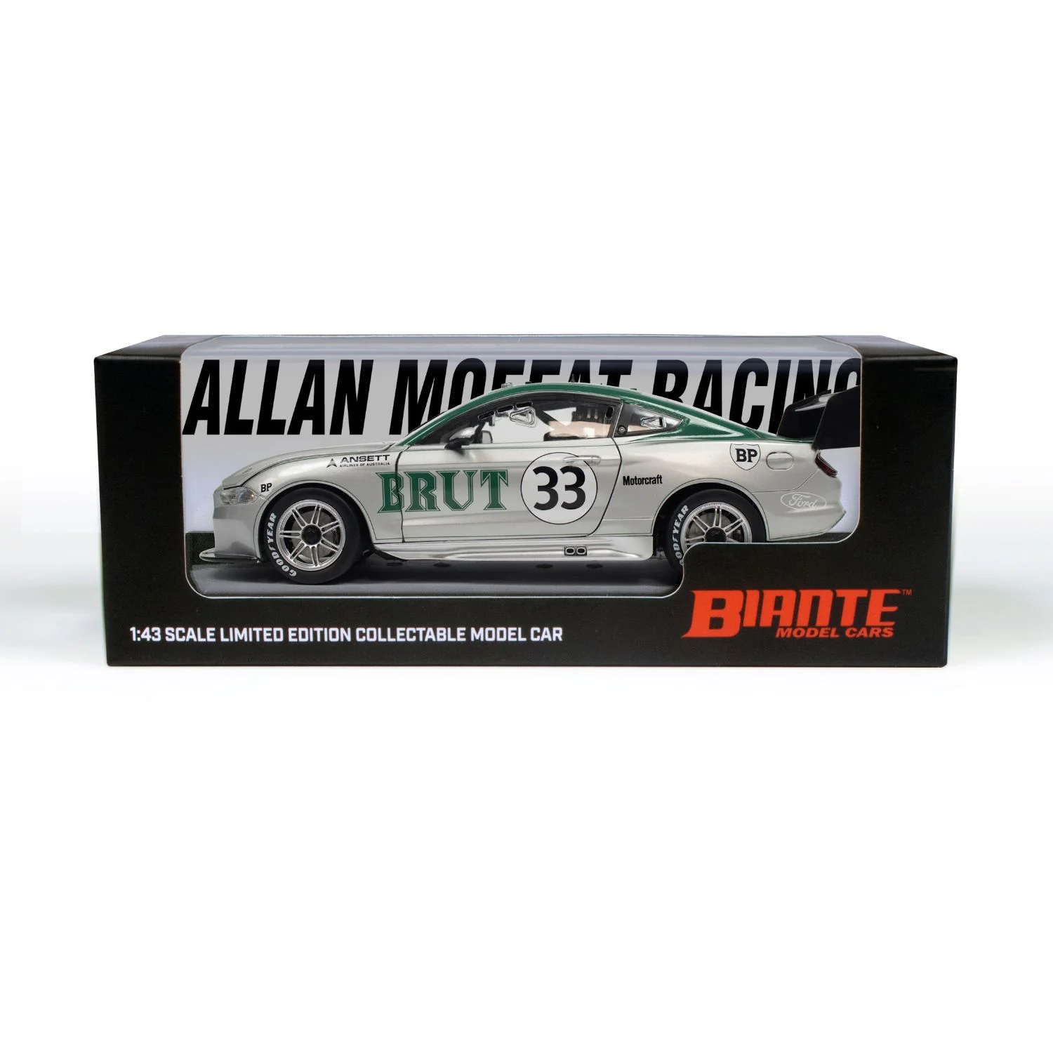 FORD MUSTANG - ALLAN MOFFAT RACING - ALLAN MOFFAT #33 - 1969 BRUT TRANS AM BOSS 302 - 1973 RETRO LIVERY - 1:43 Scale Diecast Model Car - Image 7