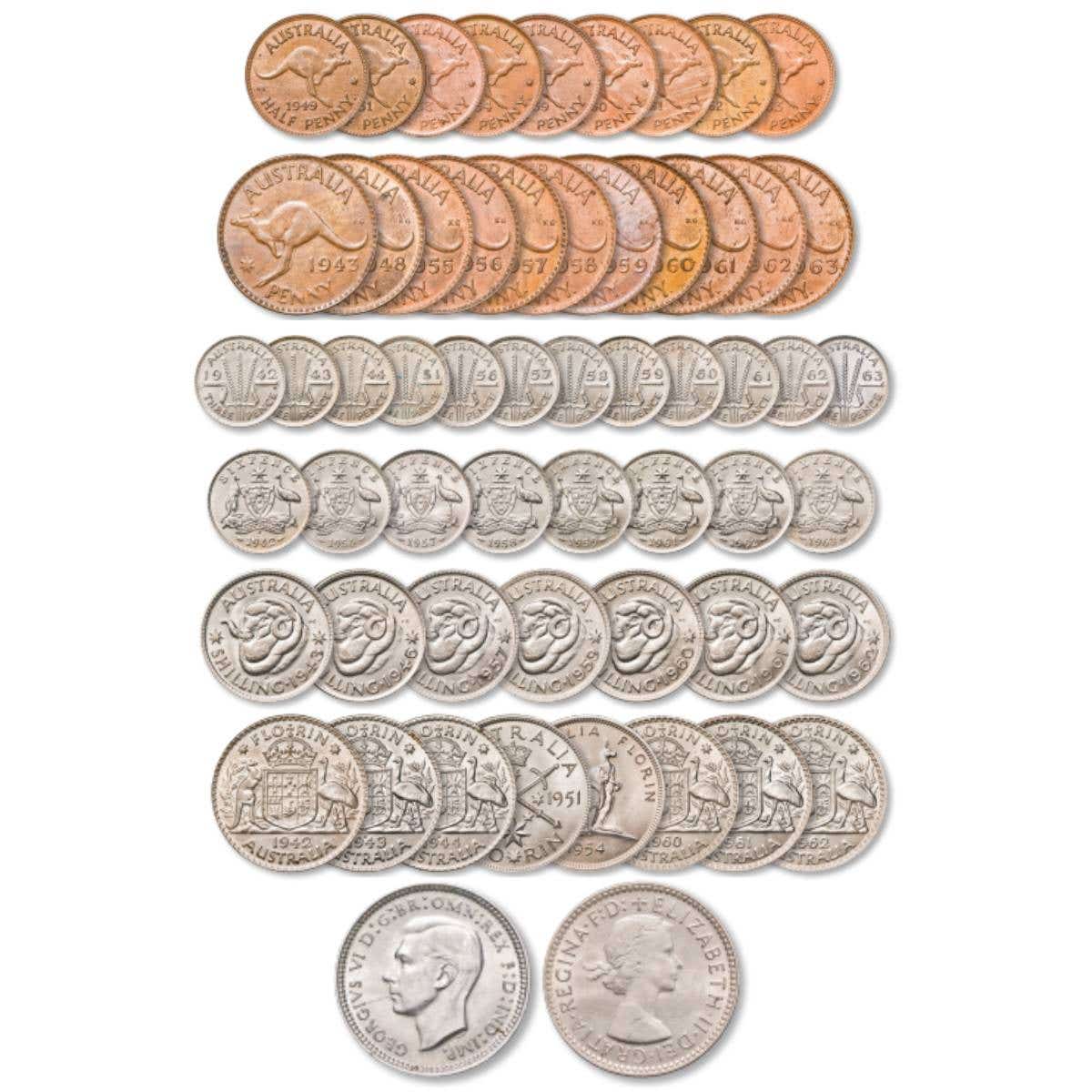 George VI & Elizabeth II 1940s-60s 55-Coin Uncirculated Collection