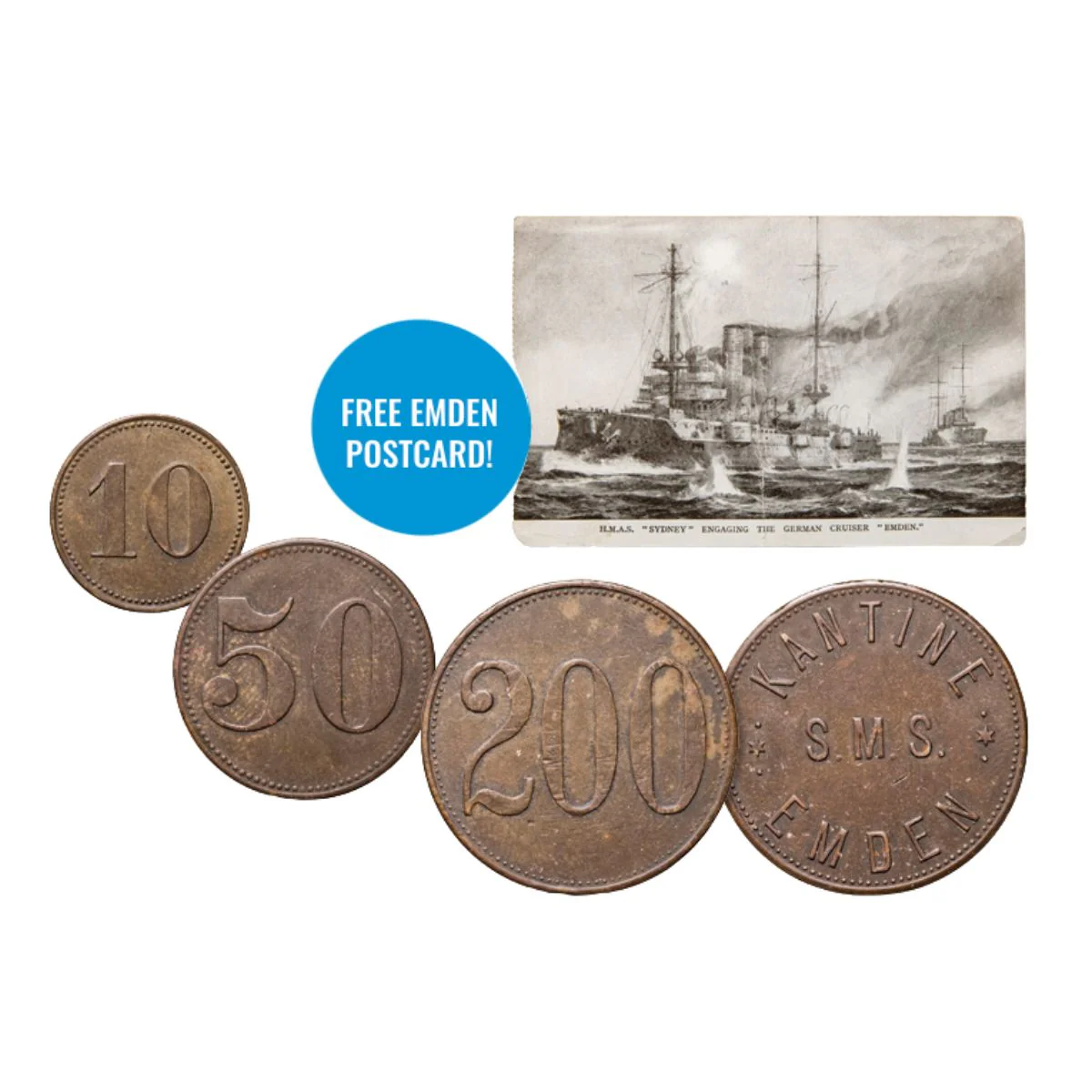 Germany WWI SMS Emden Canteen Tokens Set of 3 Fine-Very Fine