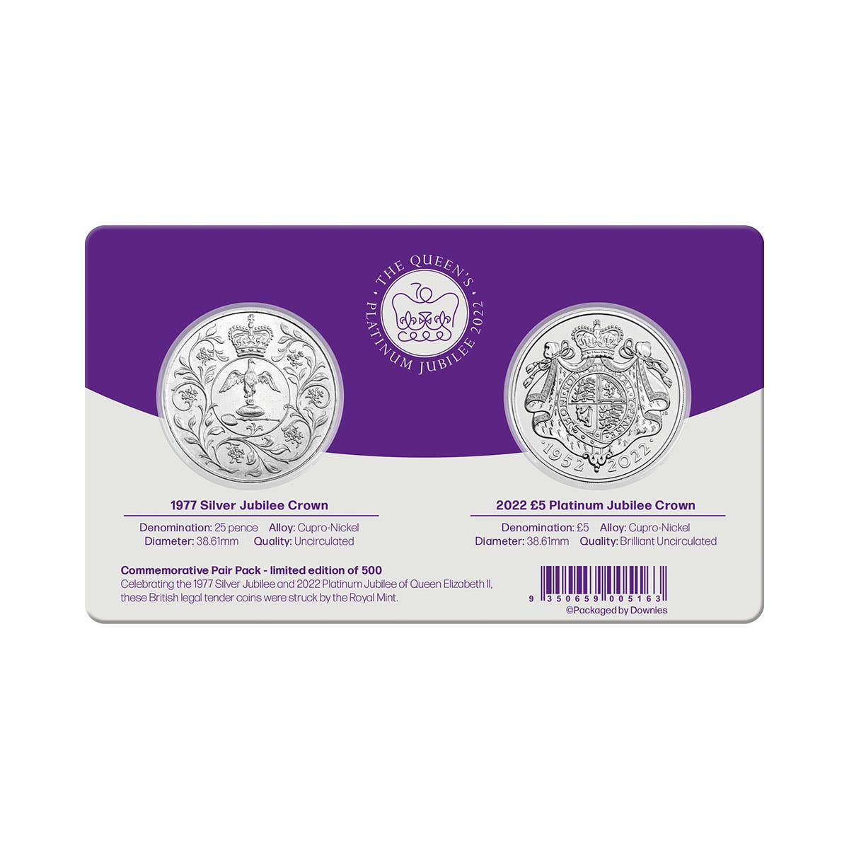 Great Britain 1977 & 2022 Queen Elizabeth II Jubilee Uncirculated Crown Pack - Image 2