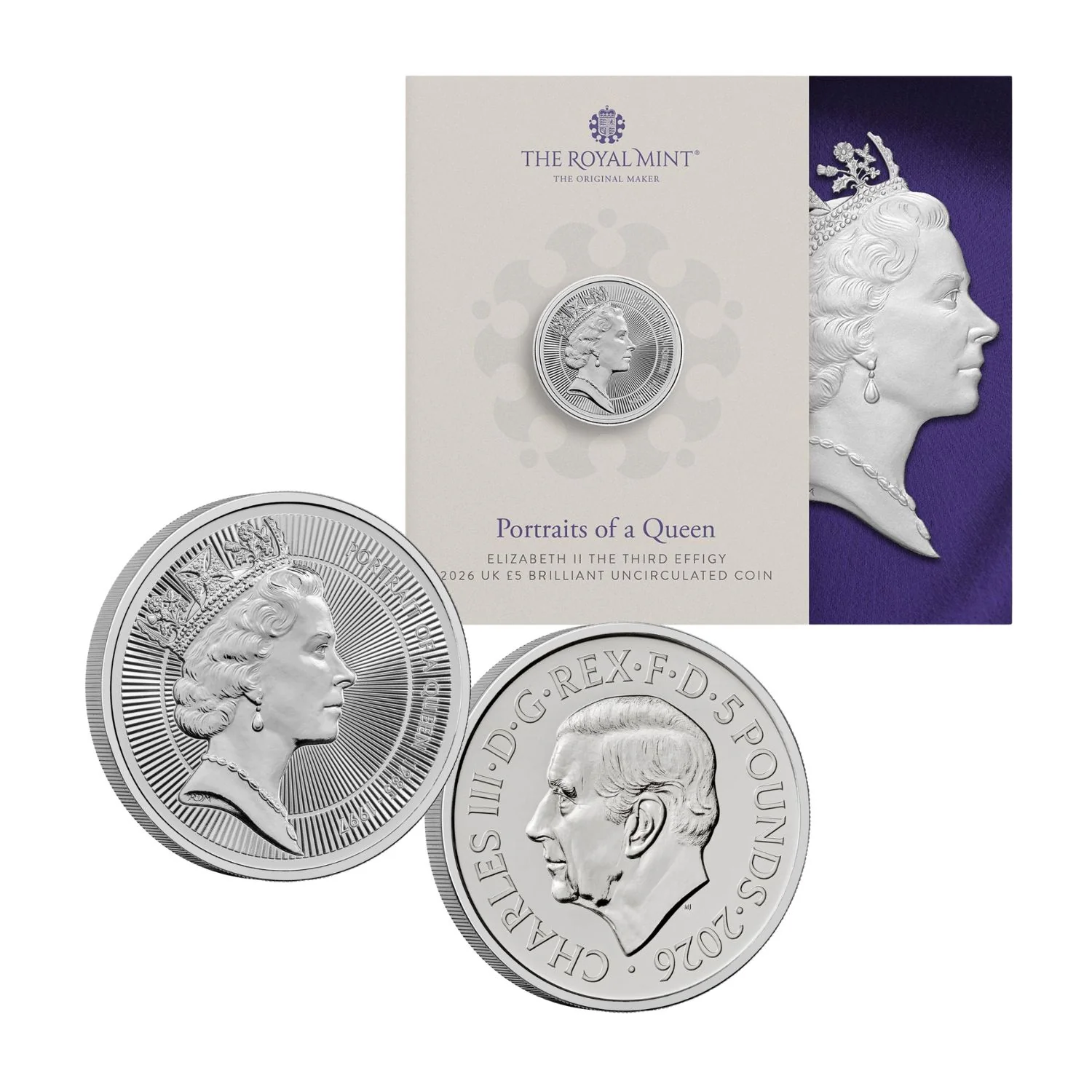 Great Britain Portraits of Queen Elizabeth II 2026 £5 Cupro-Nickel Brilliant Uncirculated 5-Coin Bundle - Image 4