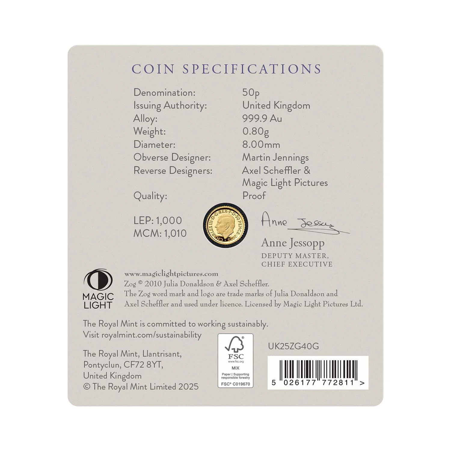 Great Britain Zog 2025 50p 1/40oz Gold Proof Coin - Image 4