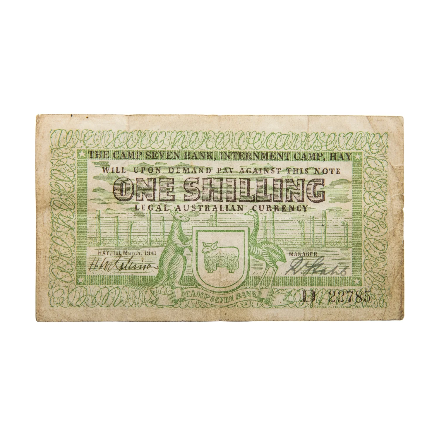 Hay Internment Camp 1941 Robinow/Stahl Shilling Note good Fine - Image 2