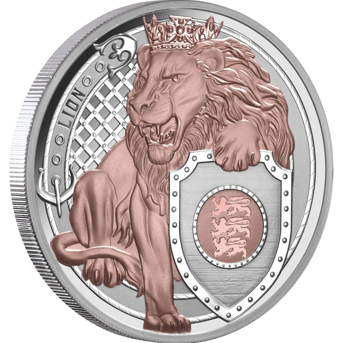 Heraldic Beasts 2025 $1 Lion 1oz Rose Gold Plated Silver Proof Coin