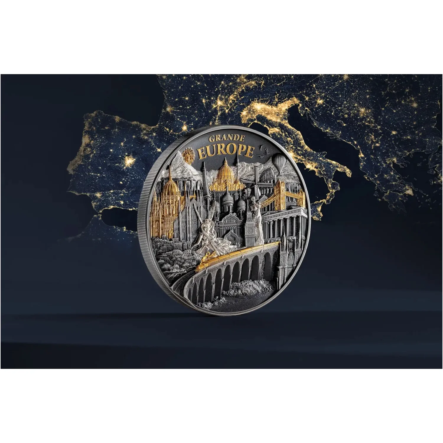 Hidden Treasure - Grande Europe 2025 $20 High Relief Gold-plated 3oz Silver Antique Coin - Image 4