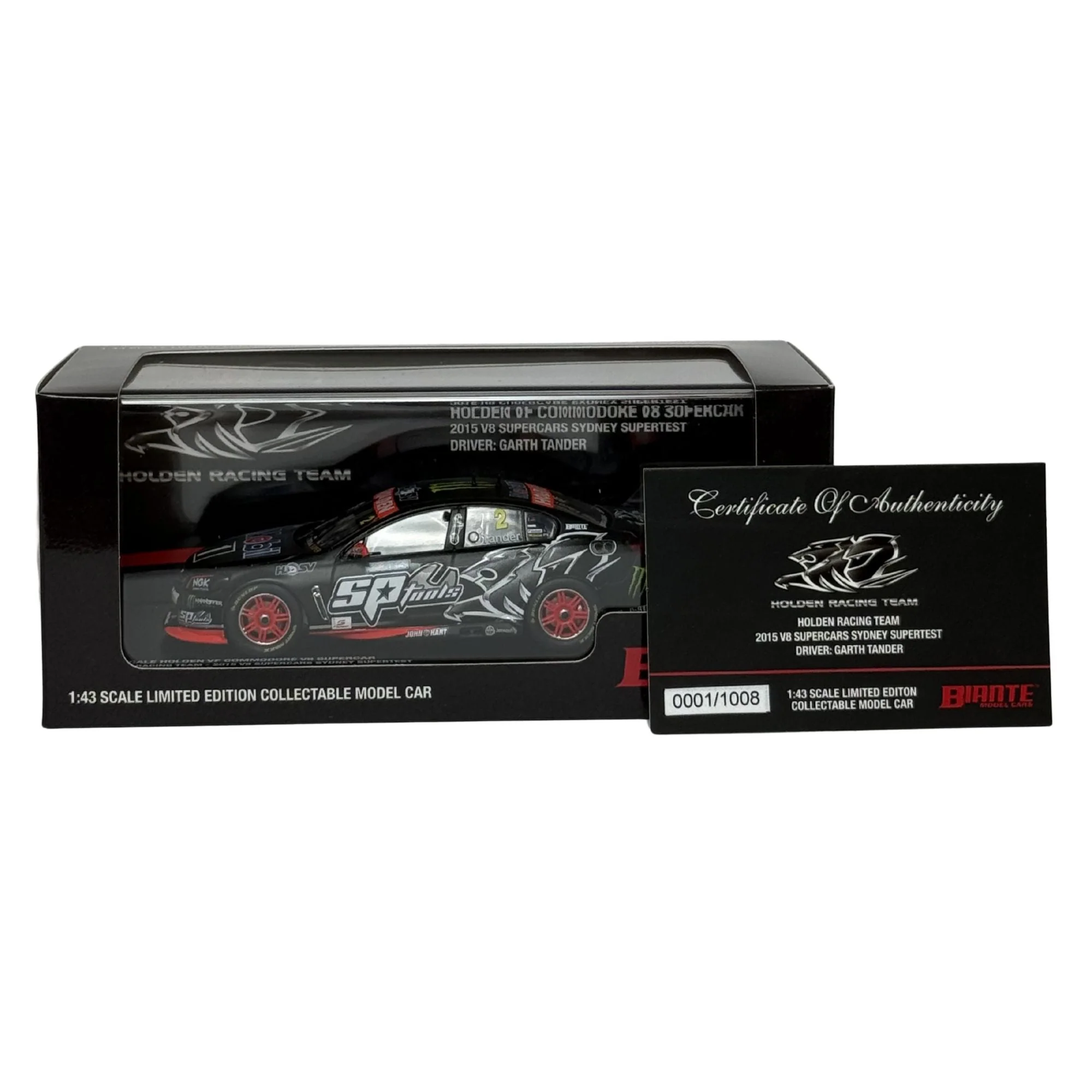 Certificate #1 - HOLDEN COMMODORE VF HOLDEN RACING TEAM 2015 SYDNEY SUPERTEST #2 GARTH TANDER - 1:43 Scale Diecast Model Car