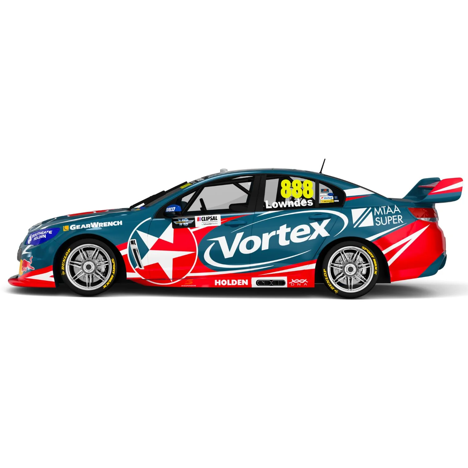 HOLDEN VF COMMODORE - TEAM VORTEX - CRAIG LOWNDES #888 - 2016 - CLIPSAL 500 - RACE 1 - RECORD BREAKING 251 ROUND STARTS - 1:18 Scale Diecast Model Car - Image 2
