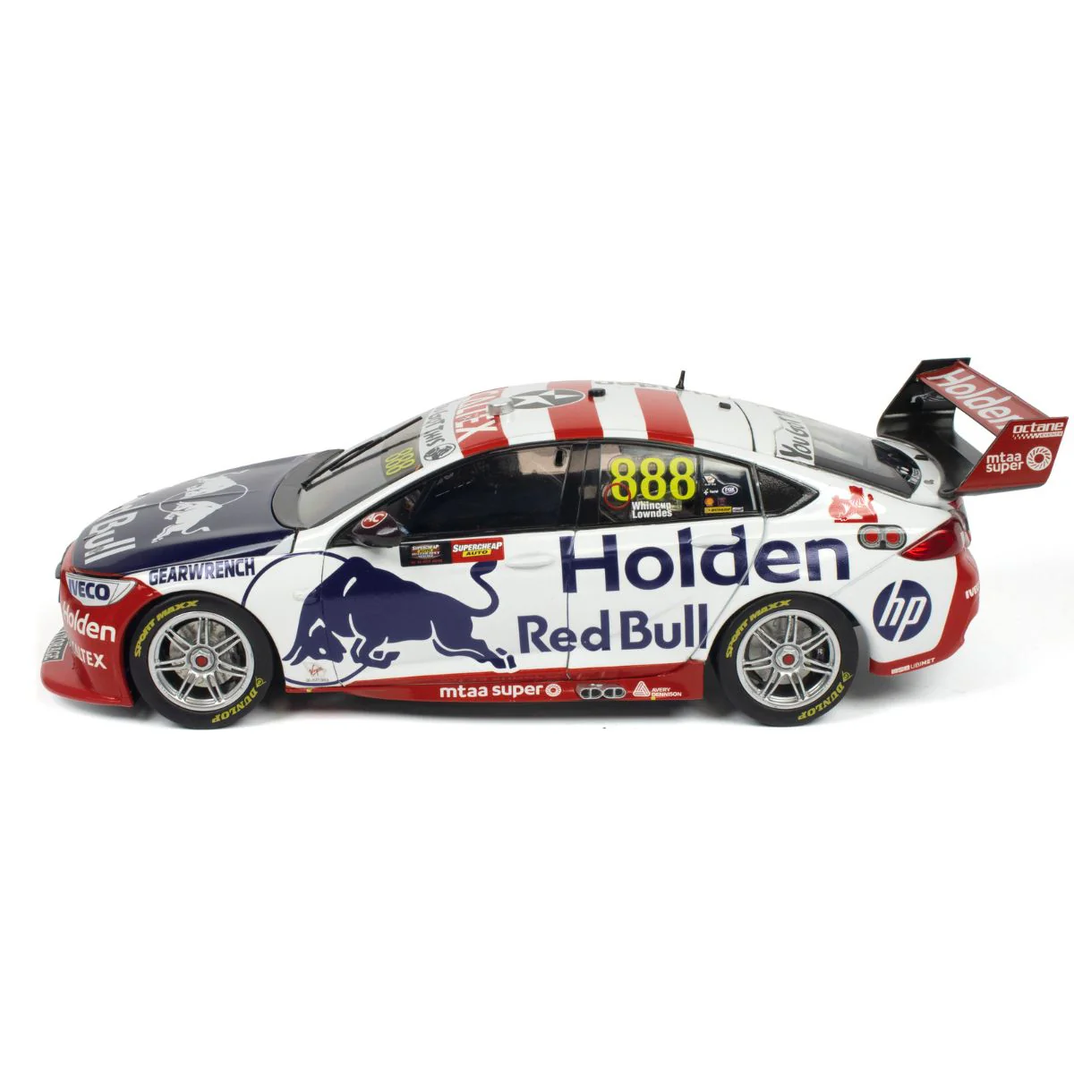 HOLDEN ZB COMMODORE - RED BULL HOLDEN RACING - JAMIE WHINCUP/CRAIG LOWNDES #888 - 2019 - RETRO LIVERY - BATHURST 1000 - 4th place - 1:18 Scale Diecast Model Car - Image 8